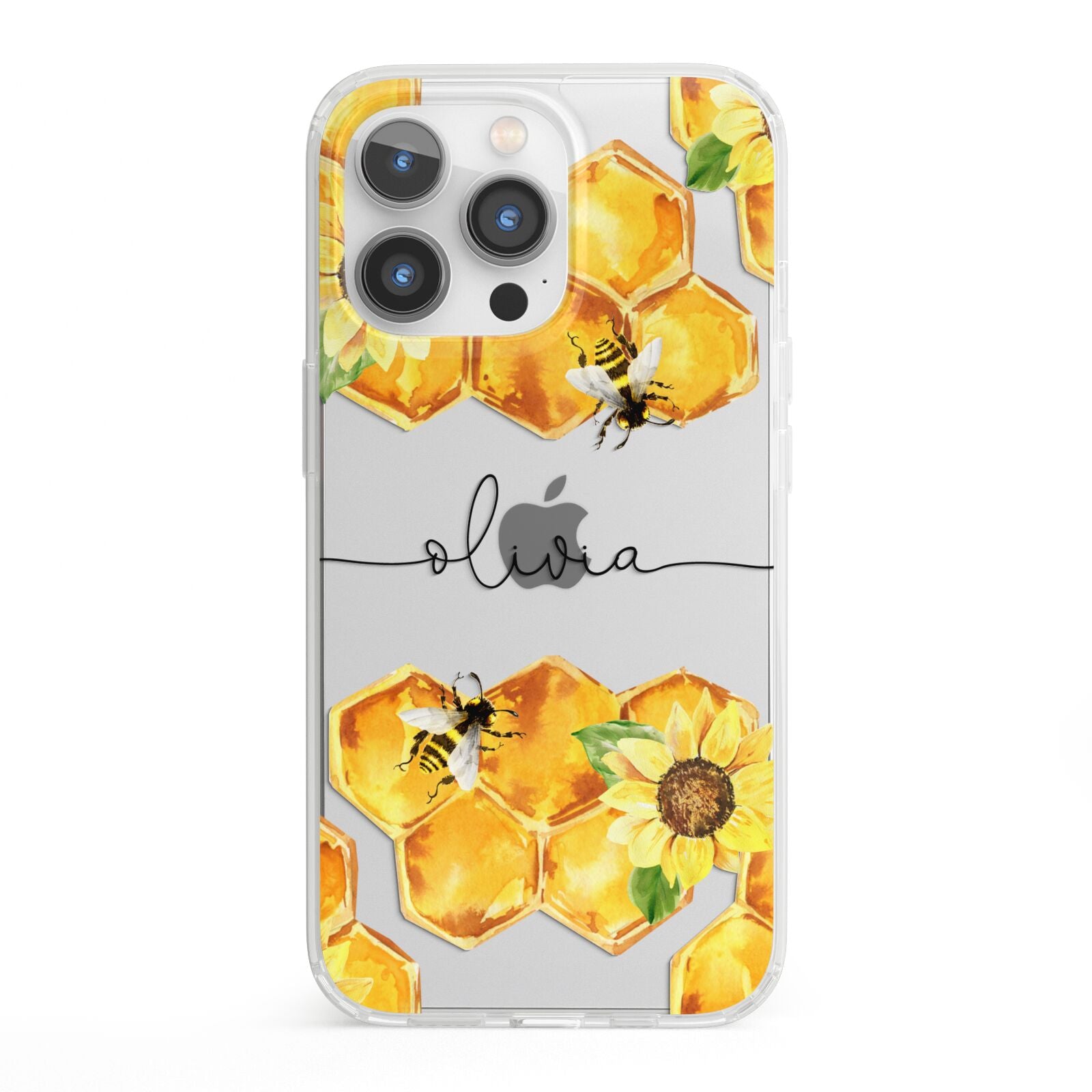 Bees Honeycomb Personalised Name iPhone 13 Pro Clear Bumper Case