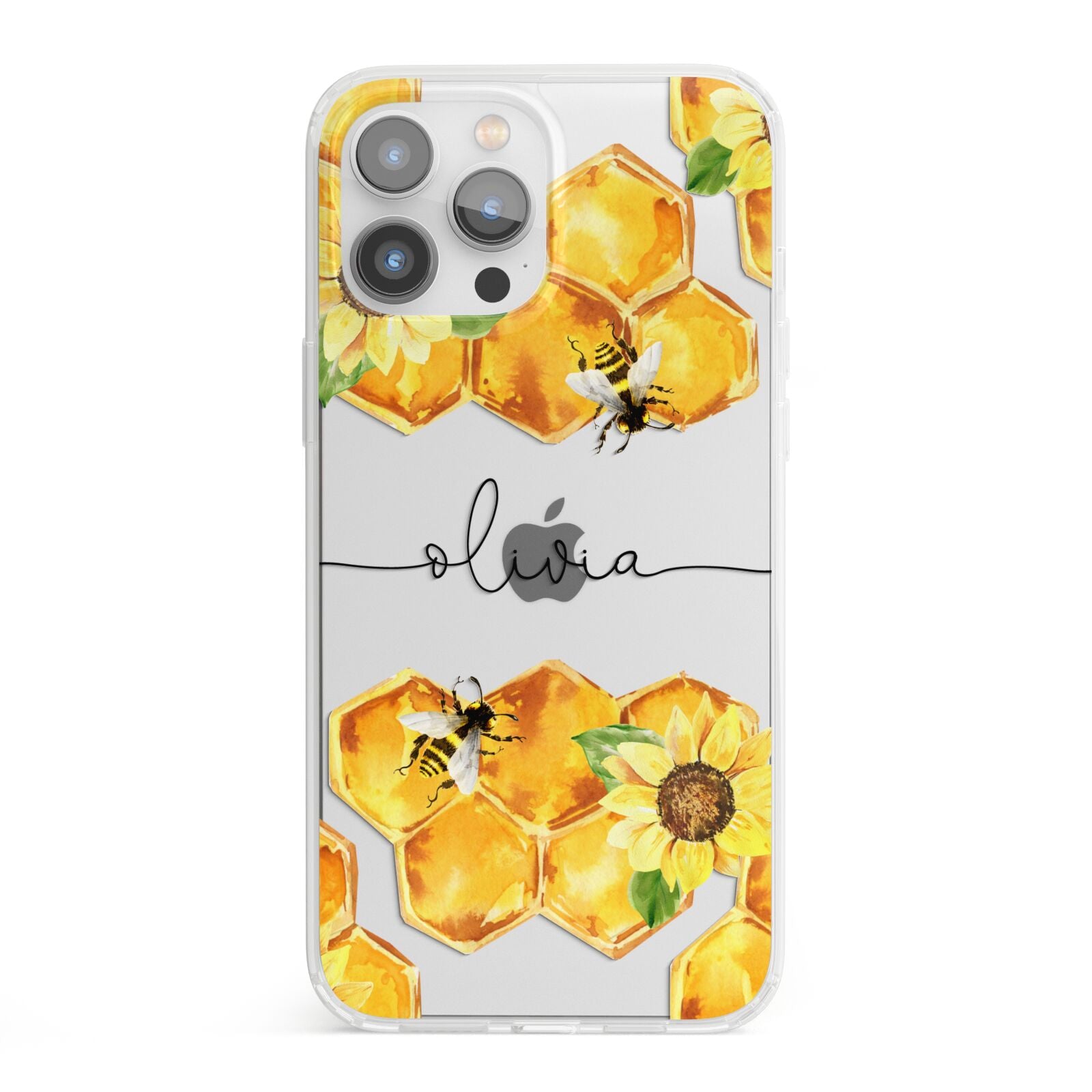 Bees Honeycomb Personalised Name iPhone 13 Pro Max Clear Bumper Case