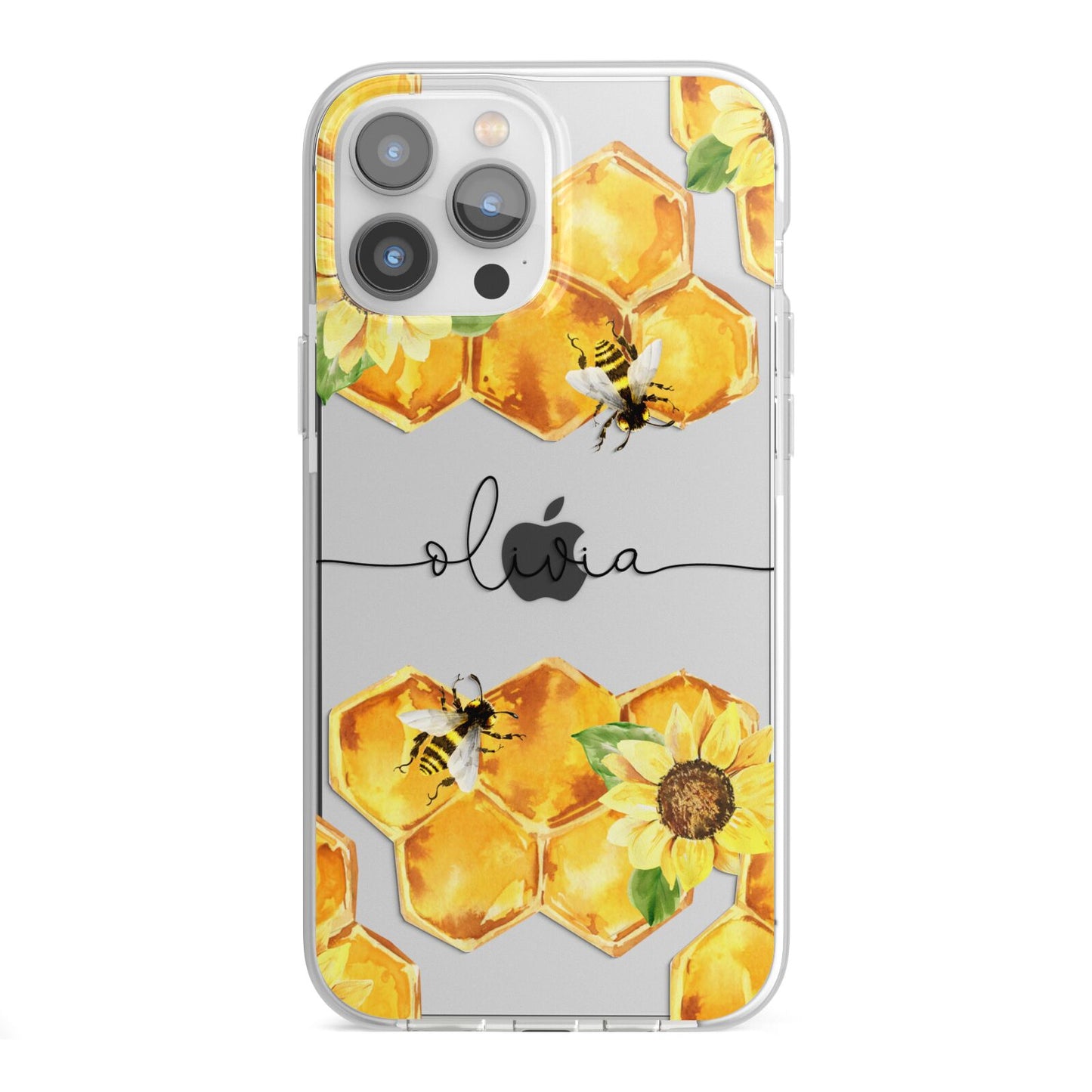 Bees Honeycomb Personalised Name iPhone 13 Pro Max TPU Impact Case with White Edges