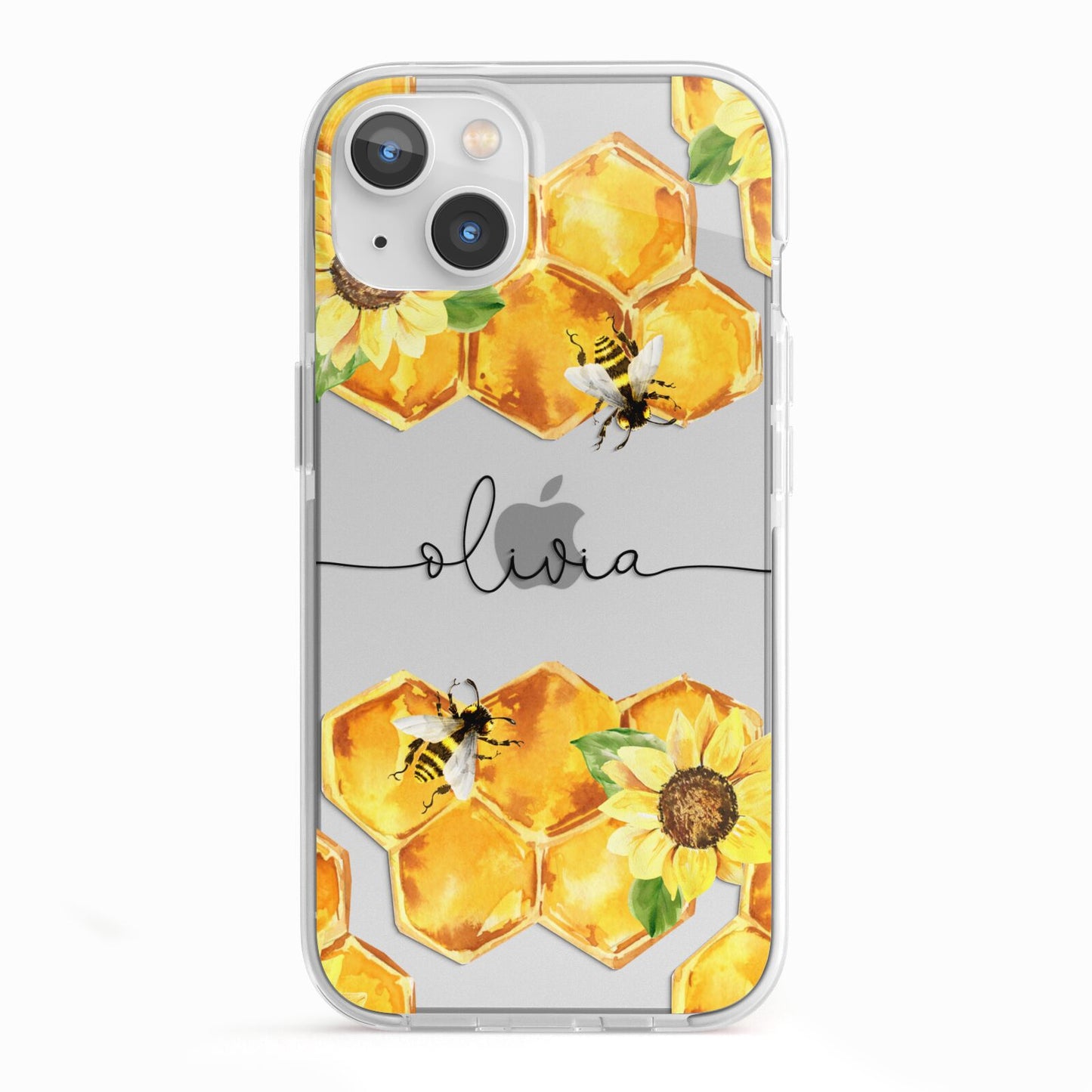 Bees Honeycomb Personalised Name iPhone 13 TPU Impact Case with White Edges