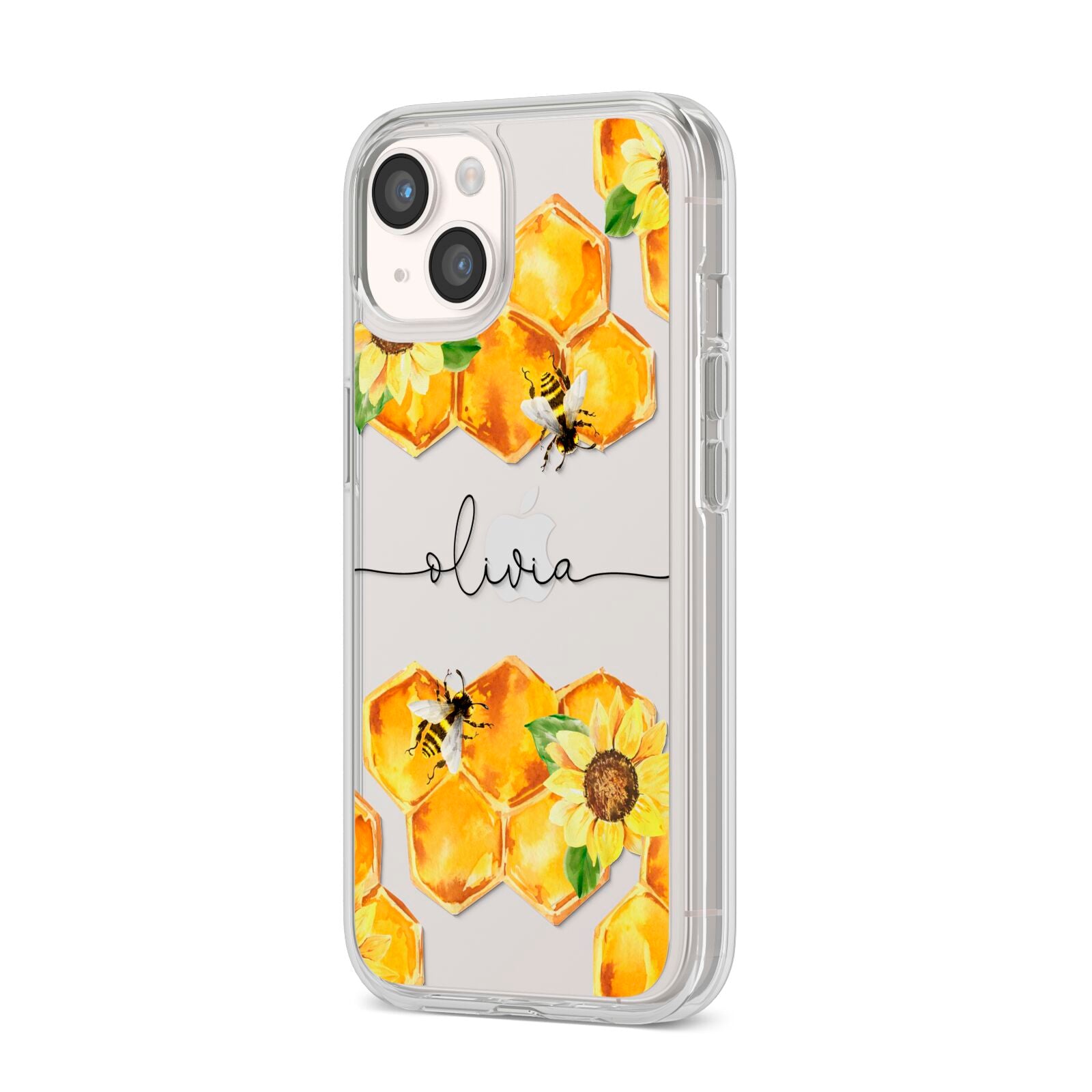 Bees Honeycomb Personalised Name iPhone 14 Clear Tough Case Starlight Angled Image