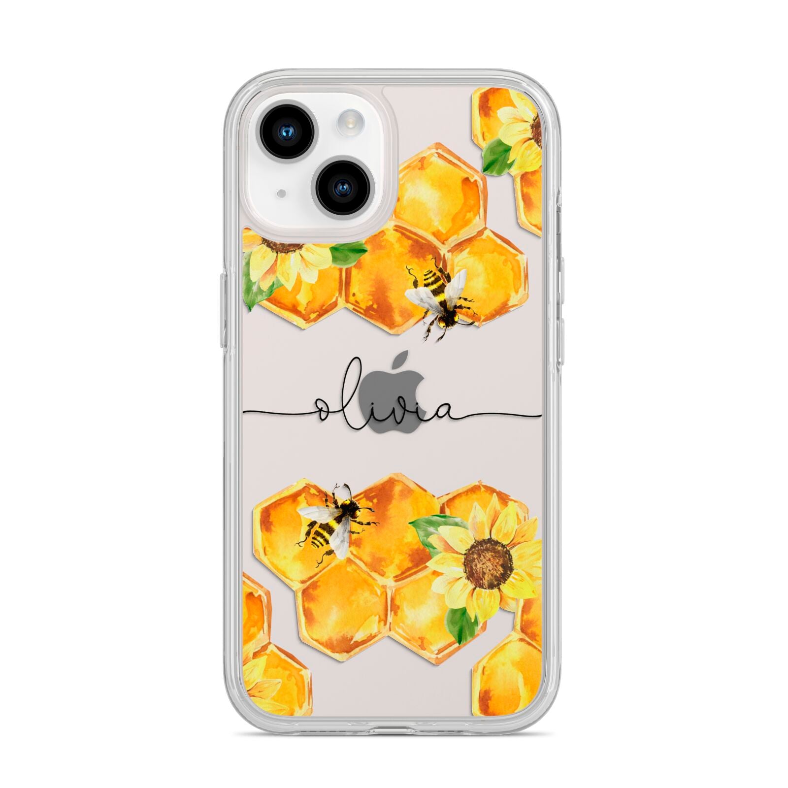 Bees Honeycomb Personalised Name iPhone 14 Clear Tough Case Starlight