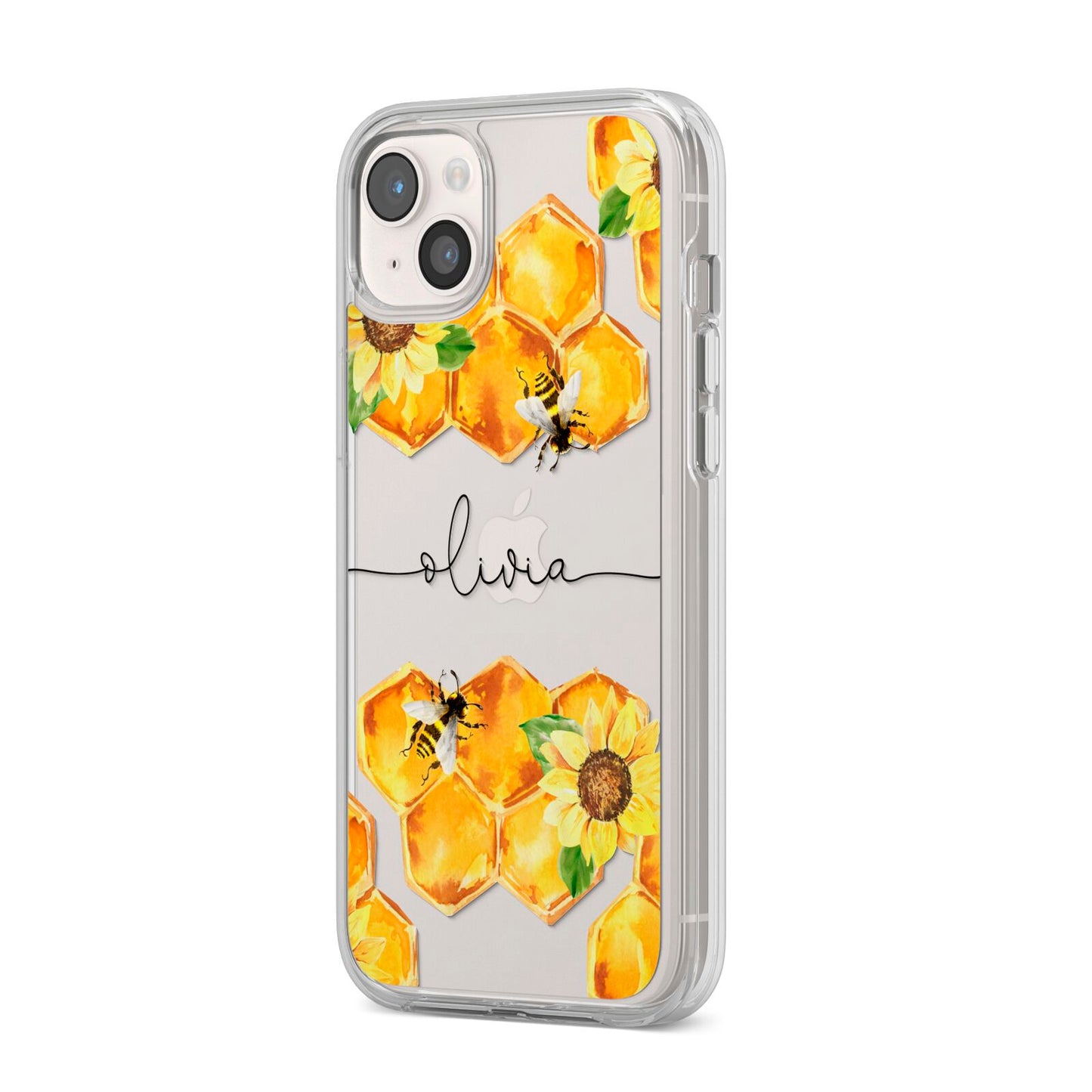 Bees Honeycomb Personalised Name iPhone 14 Plus Clear Tough Case Starlight Angled Image