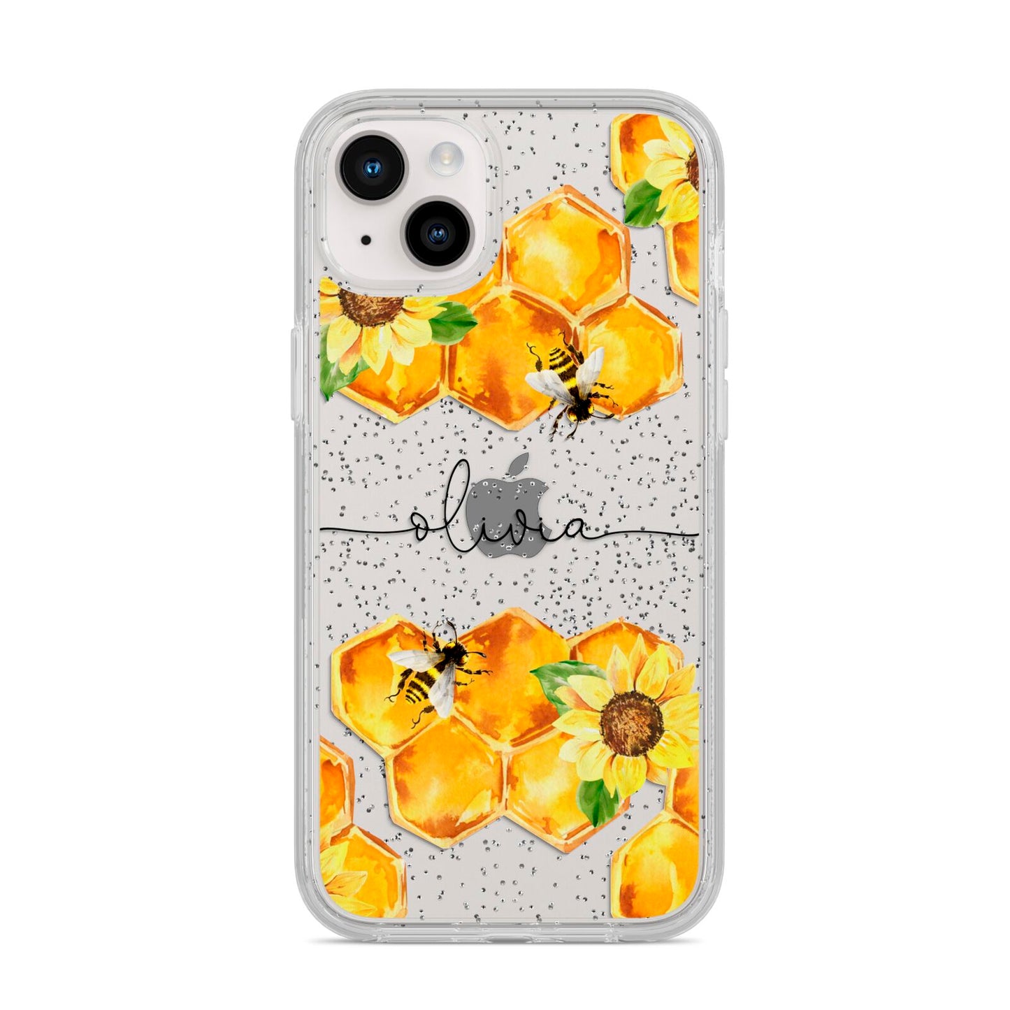 Bees Honeycomb Personalised Name iPhone 14 Plus Glitter Tough Case Starlight