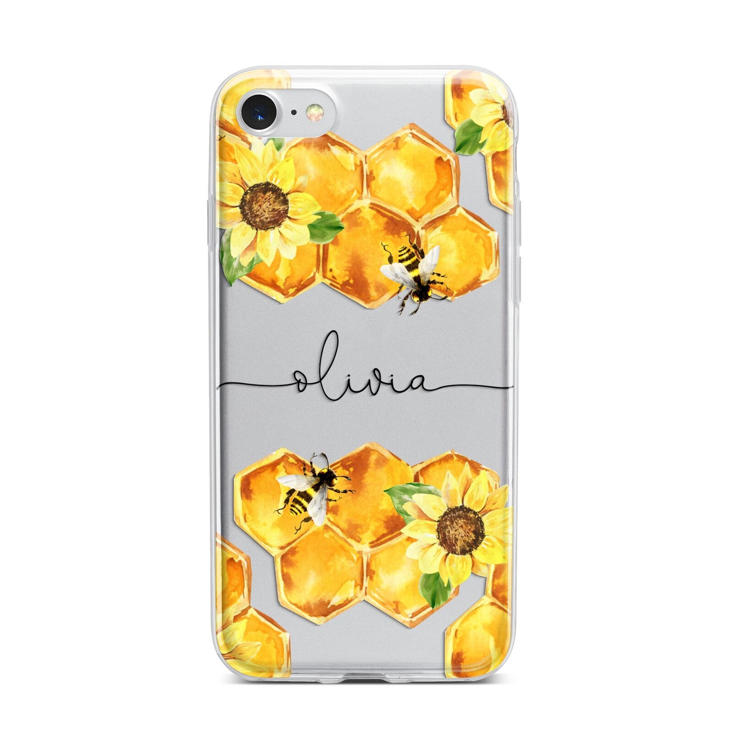 Bees Honeycomb Personalised Name iPhone 7 Bumper Case on Silver iPhone