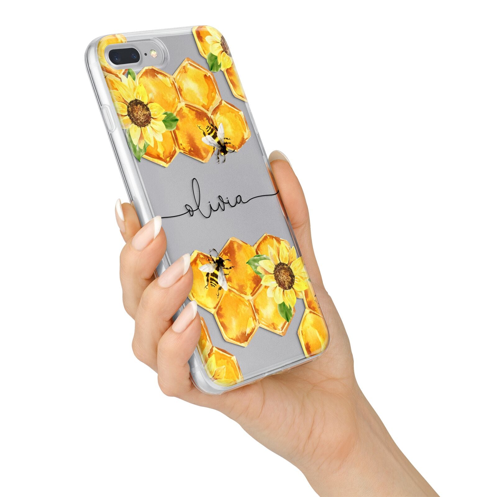 Bees Honeycomb Personalised Name iPhone 7 Plus Bumper Case on Silver iPhone Alternative Image