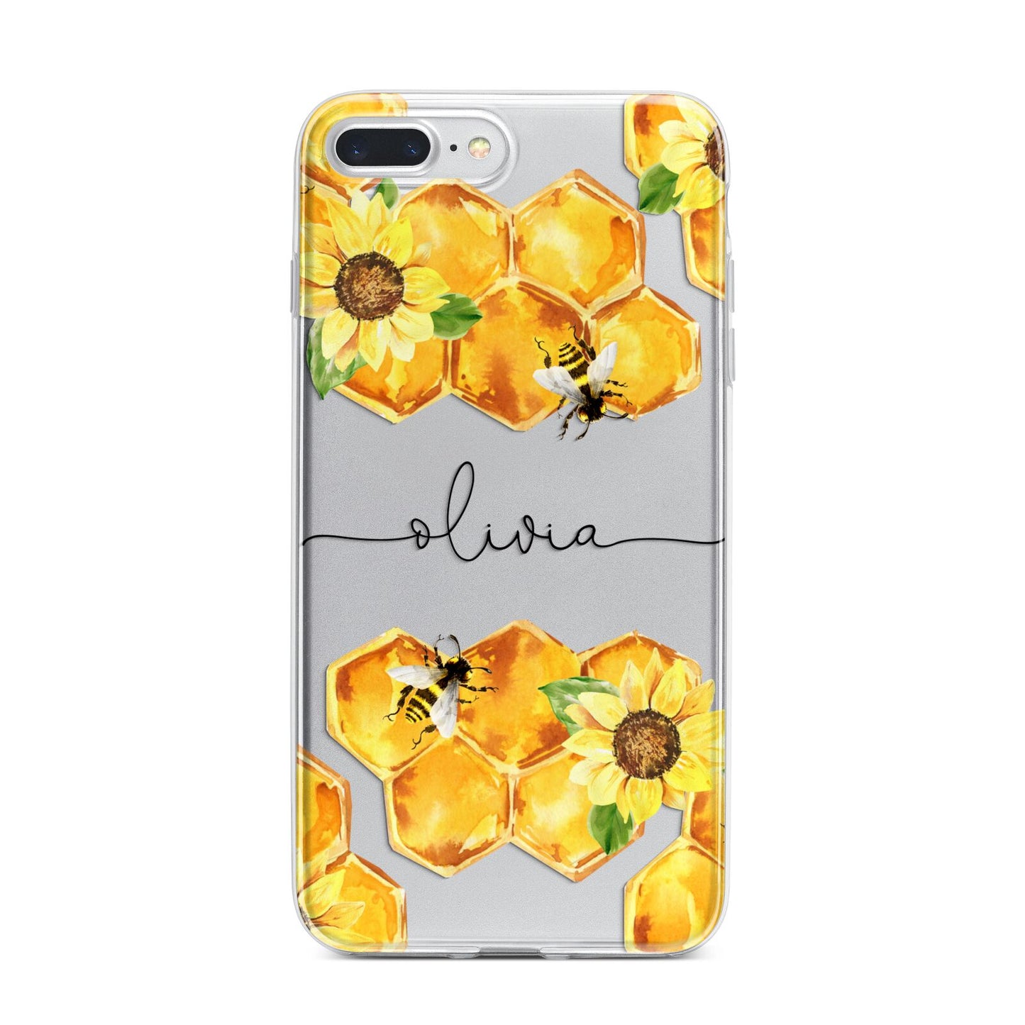 Bees Honeycomb Personalised Name iPhone 7 Plus Bumper Case on Silver iPhone