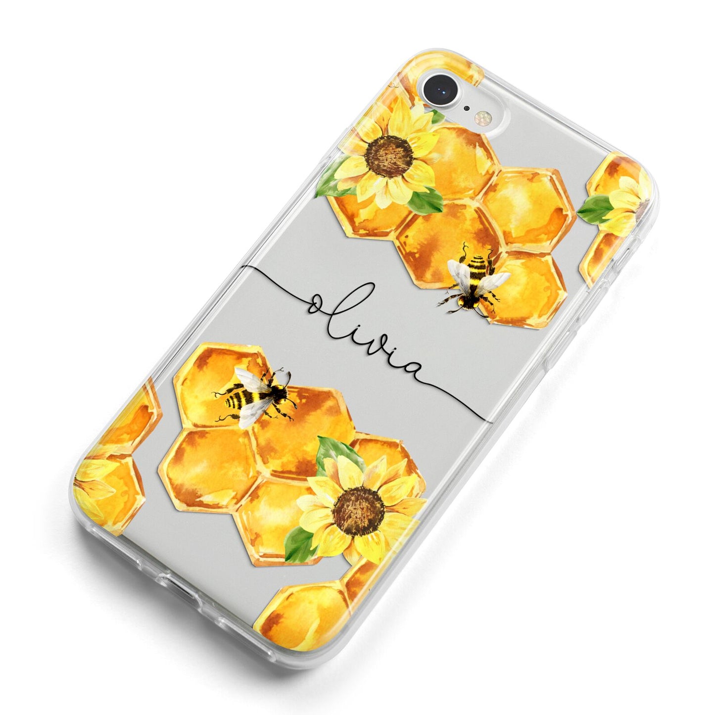 Bees Honeycomb Personalised Name iPhone 8 Bumper Case on Silver iPhone Alternative Image