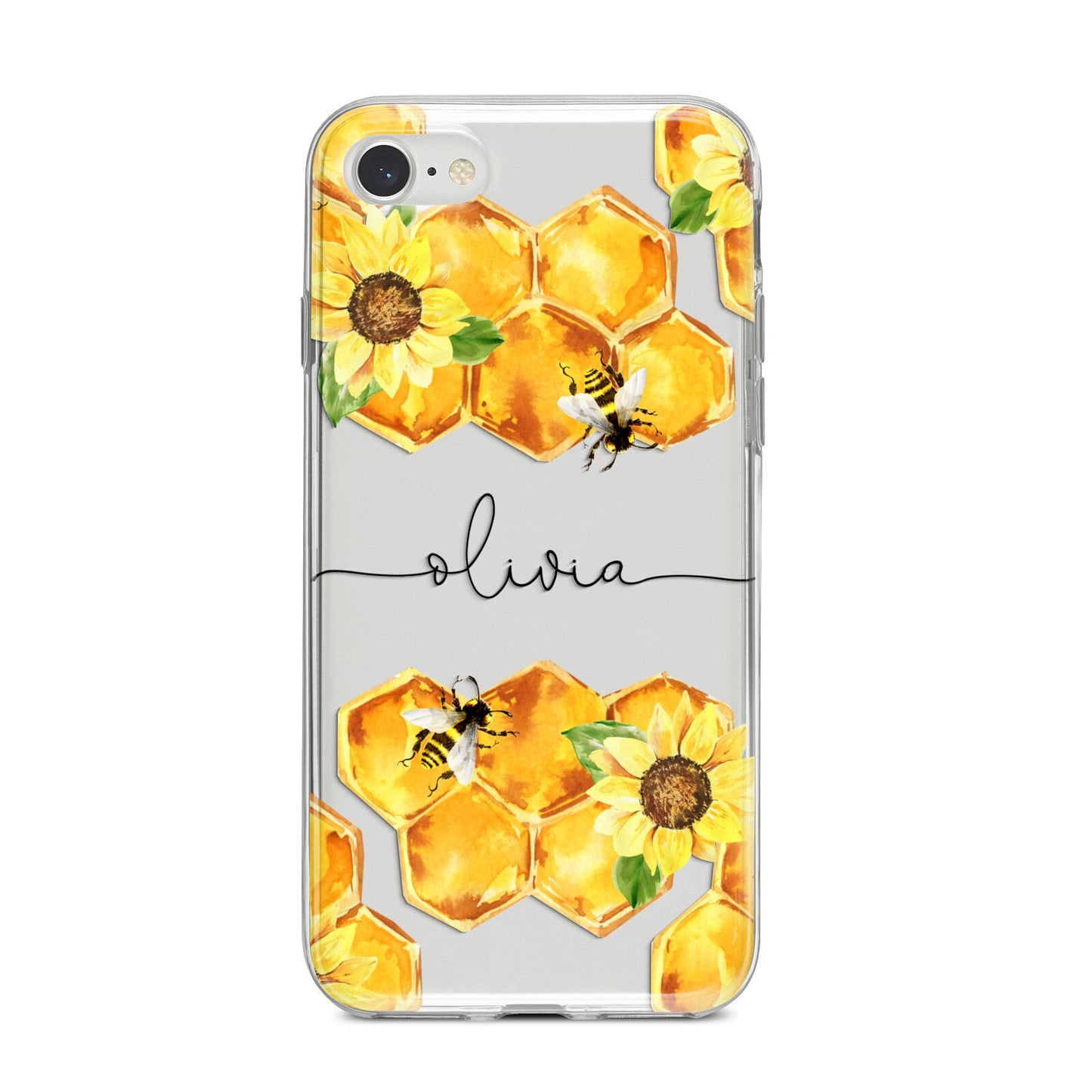 Bees Honeycomb Personalised Name iPhone 8 Bumper Case on Silver iPhone