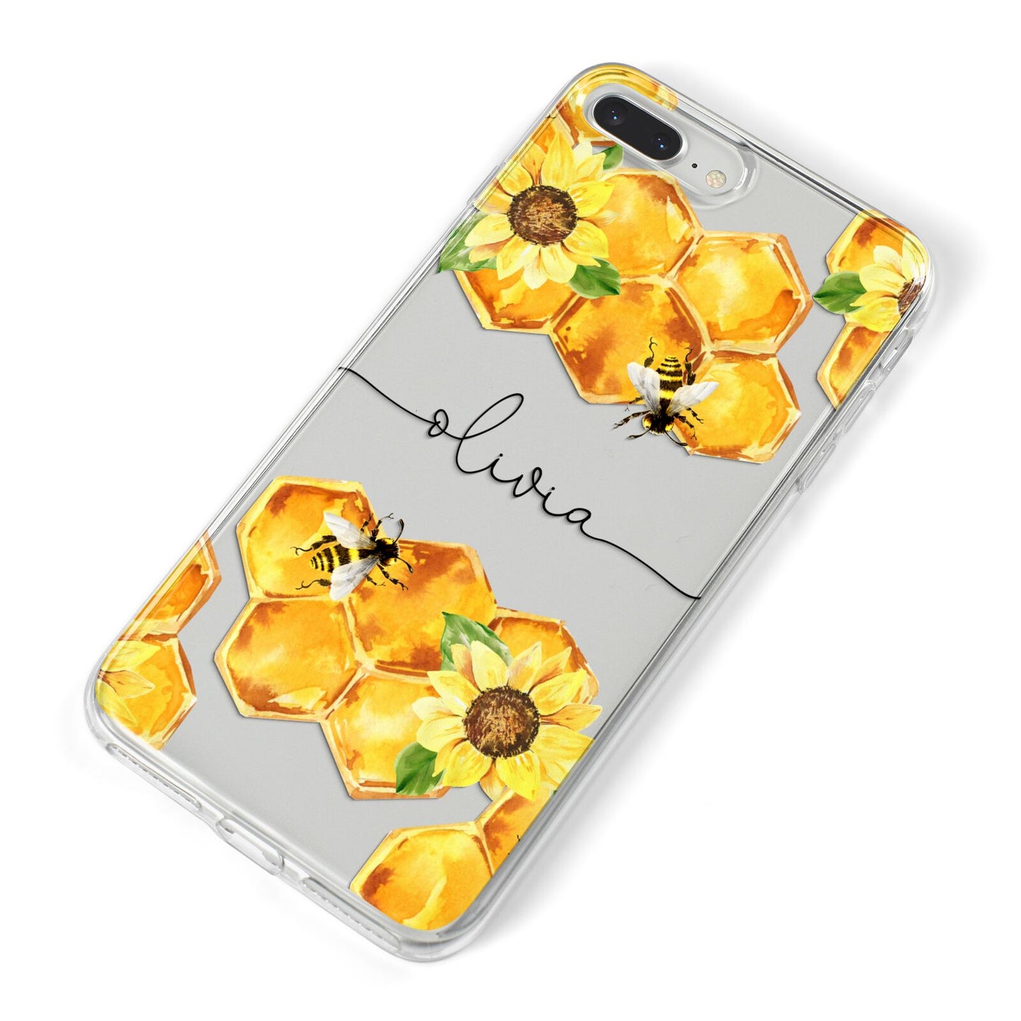 Bees Honeycomb Personalised Name iPhone 8 Plus Bumper Case on Silver iPhone Alternative Image