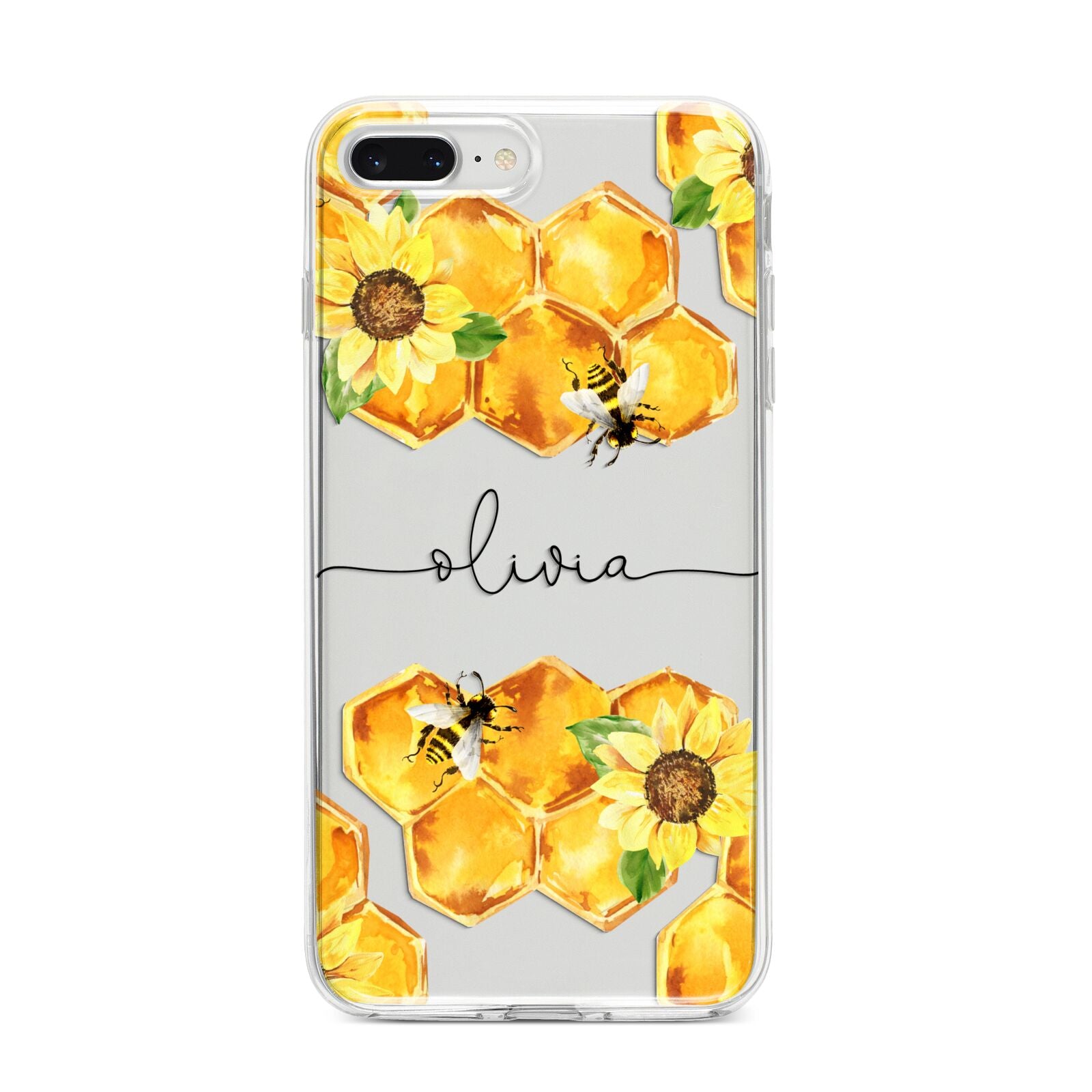 Bees Honeycomb Personalised Name iPhone 8 Plus Bumper Case on Silver iPhone