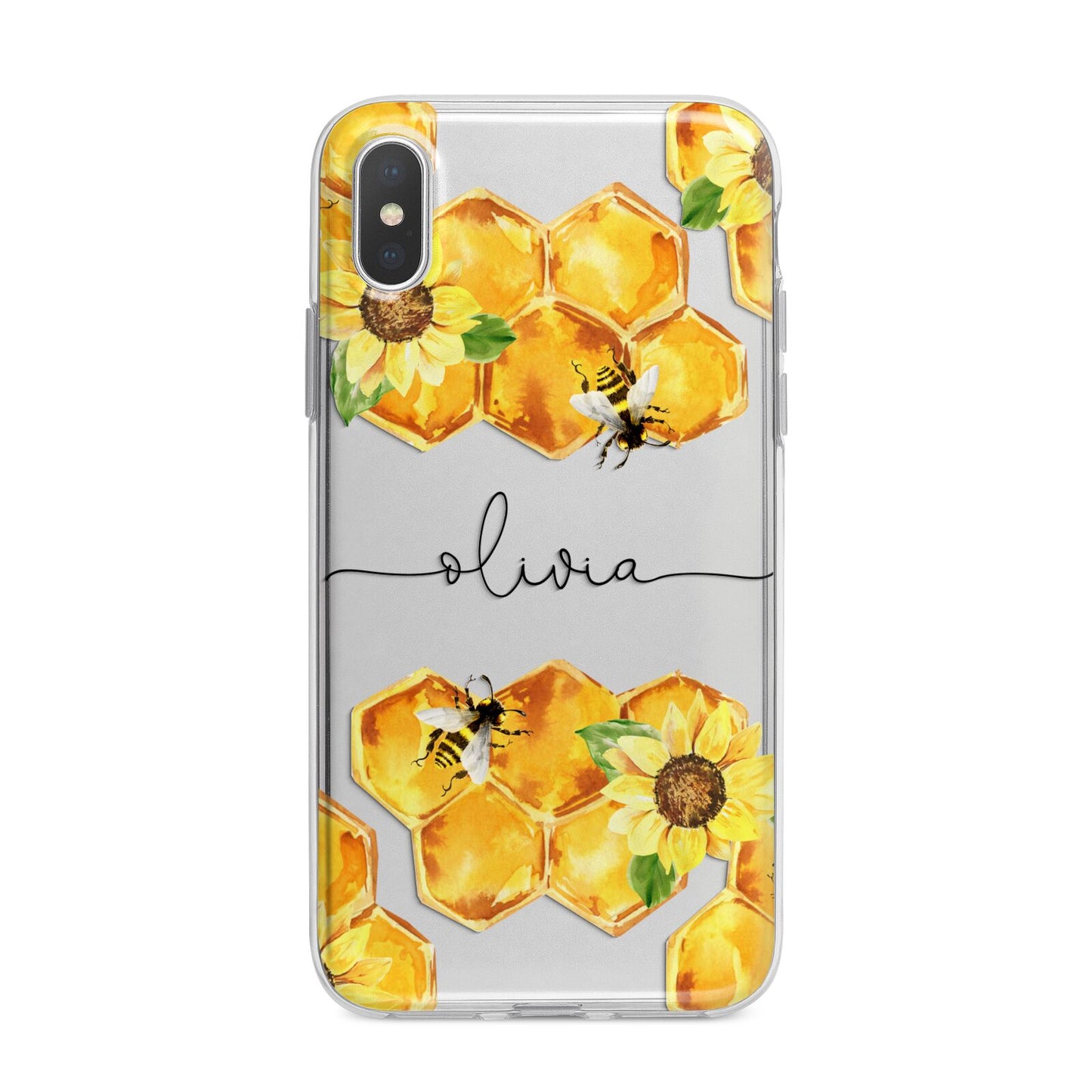 Bees Honeycomb Personalised Name iPhone X Bumper Case on Silver iPhone Alternative Image 1