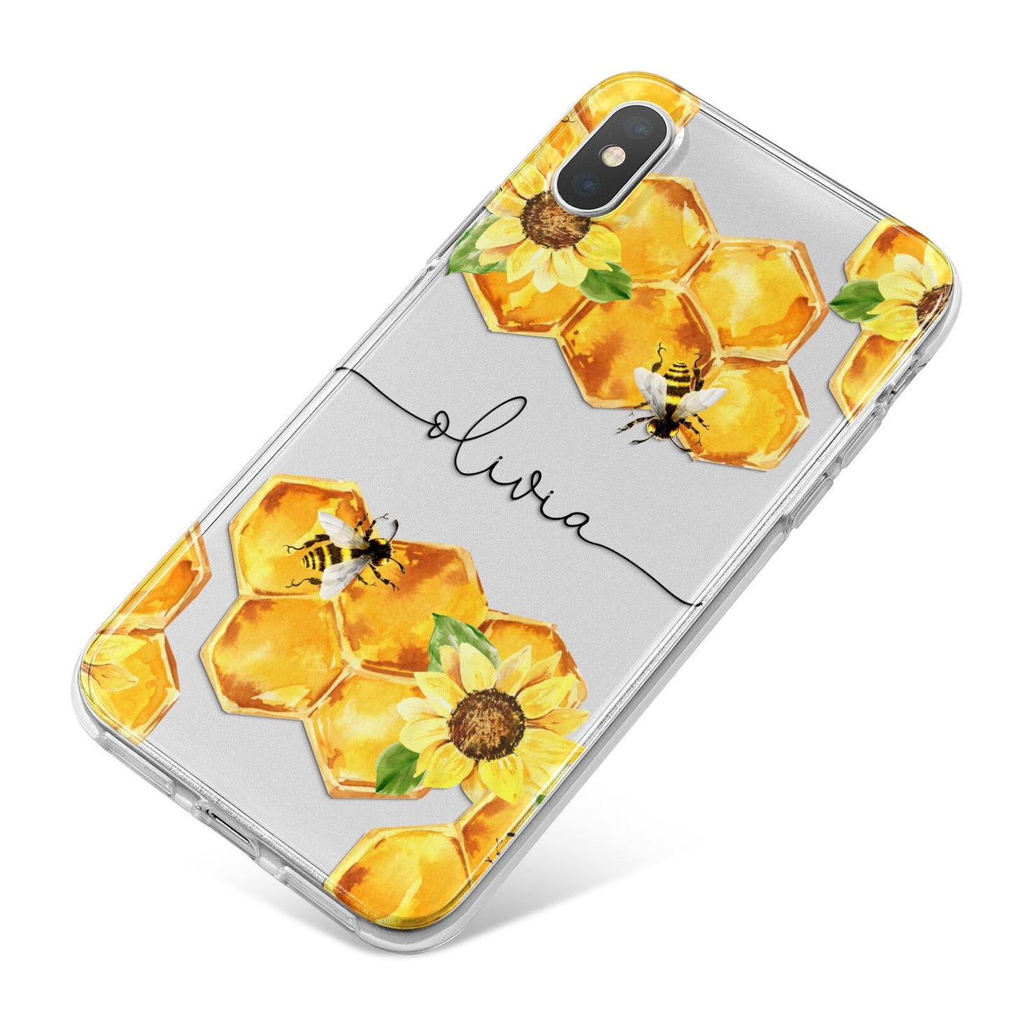 Bees Honeycomb Personalised Name iPhone X Bumper Case on Silver iPhone