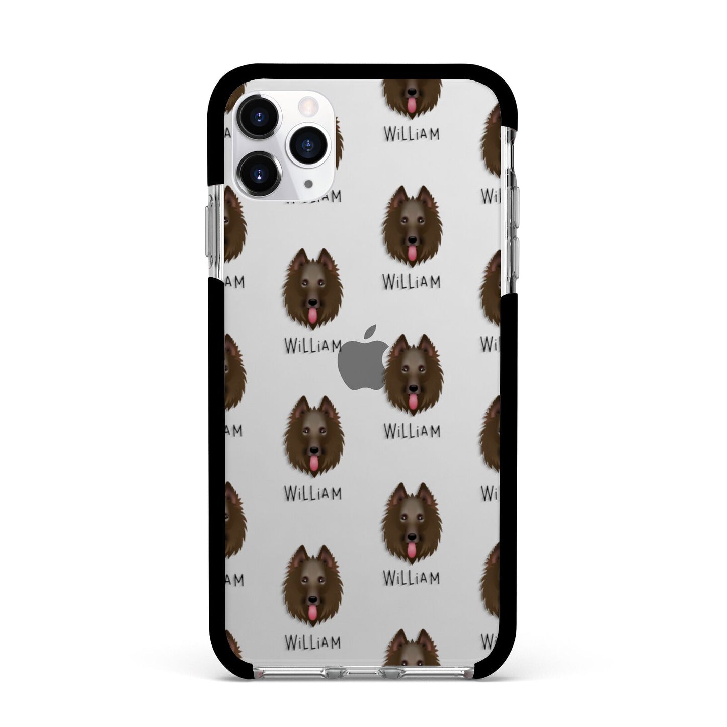 Belgian Groenendael Icon with Name Apple iPhone 11 Pro Max in Silver with Black Impact Case