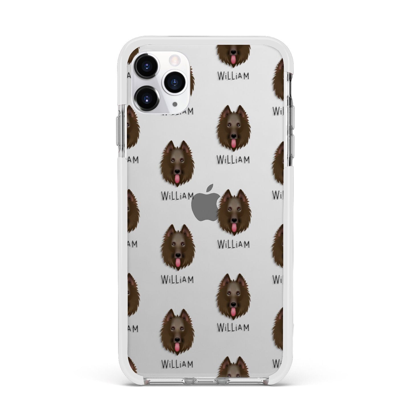 Belgian Groenendael Icon with Name Apple iPhone 11 Pro Max in Silver with White Impact Case