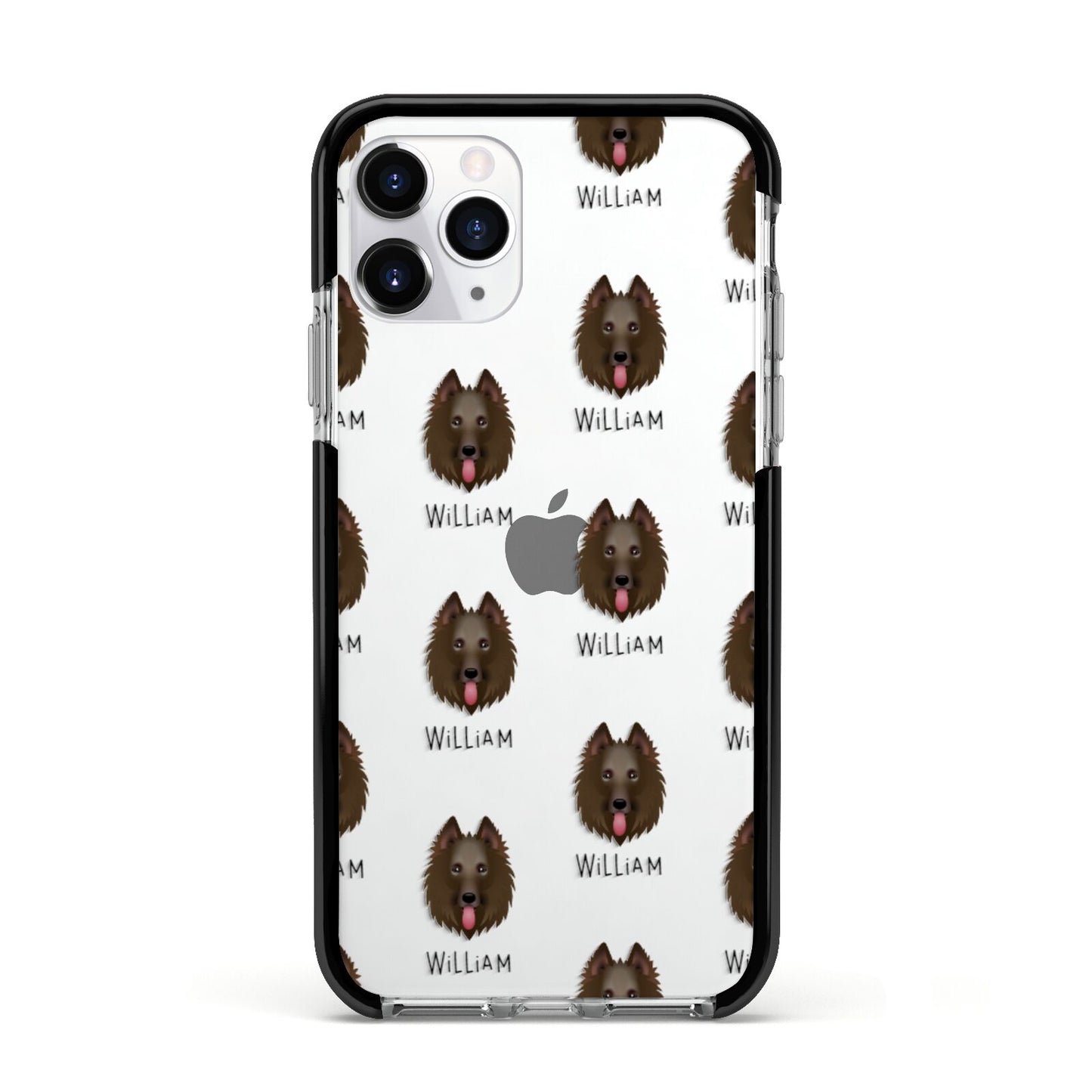 Belgian Groenendael Icon with Name Apple iPhone 11 Pro in Silver with Black Impact Case