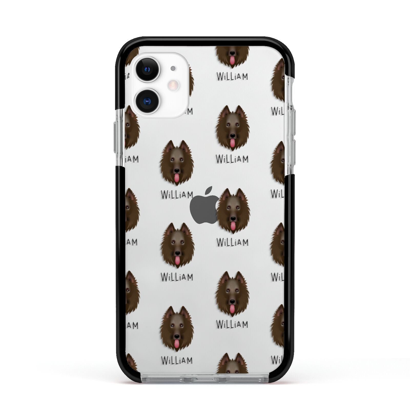 Belgian Groenendael Icon with Name Apple iPhone 11 in White with Black Impact Case