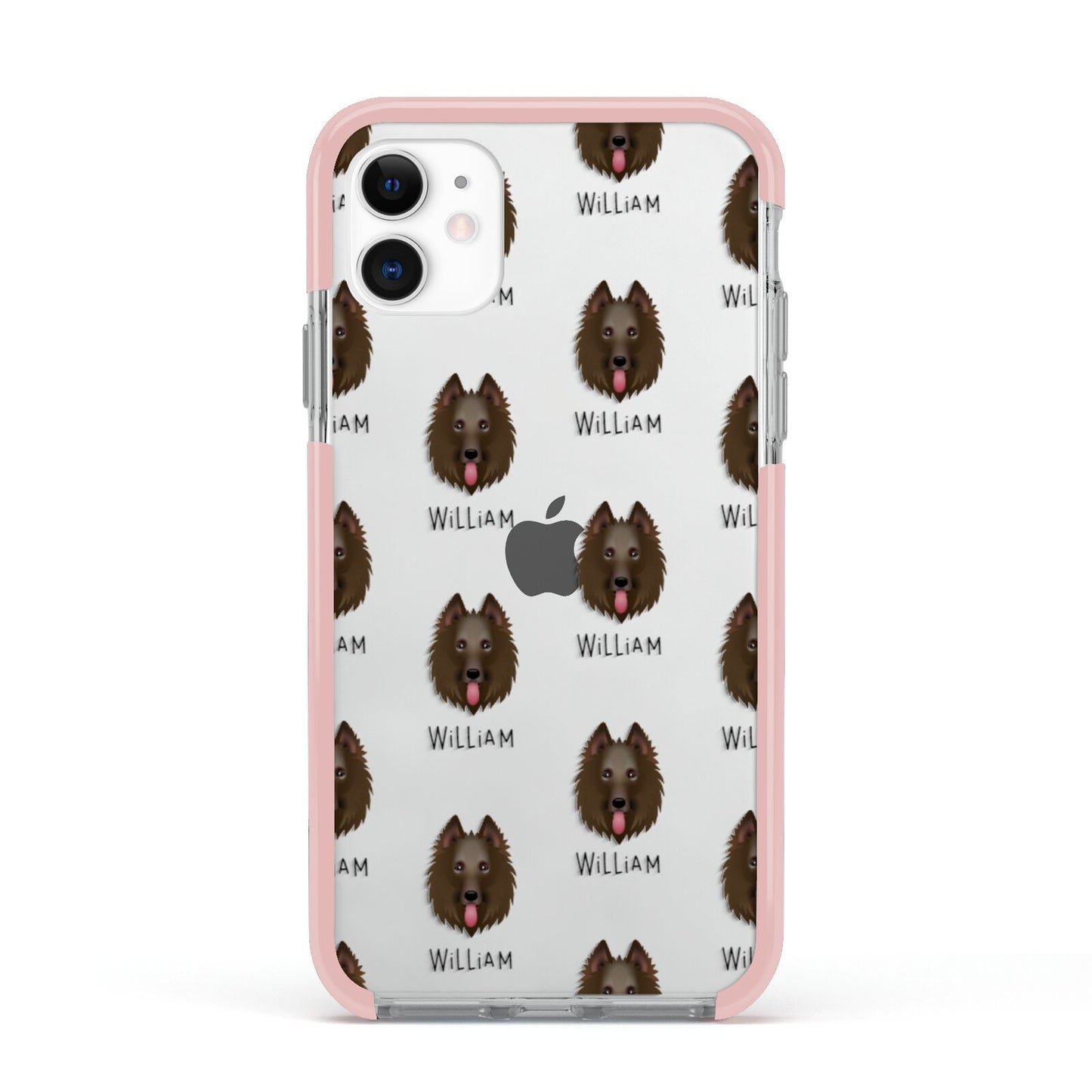 Belgian Groenendael Icon with Name Apple iPhone 11 in White with Pink Impact Case