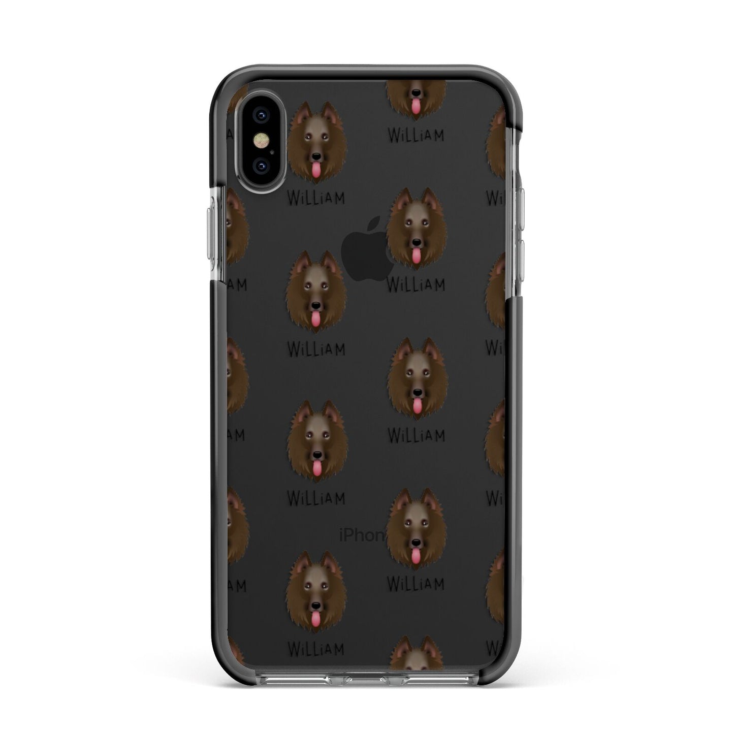 Belgian Groenendael Icon with Name Apple iPhone Xs Max Impact Case Black Edge on Black Phone