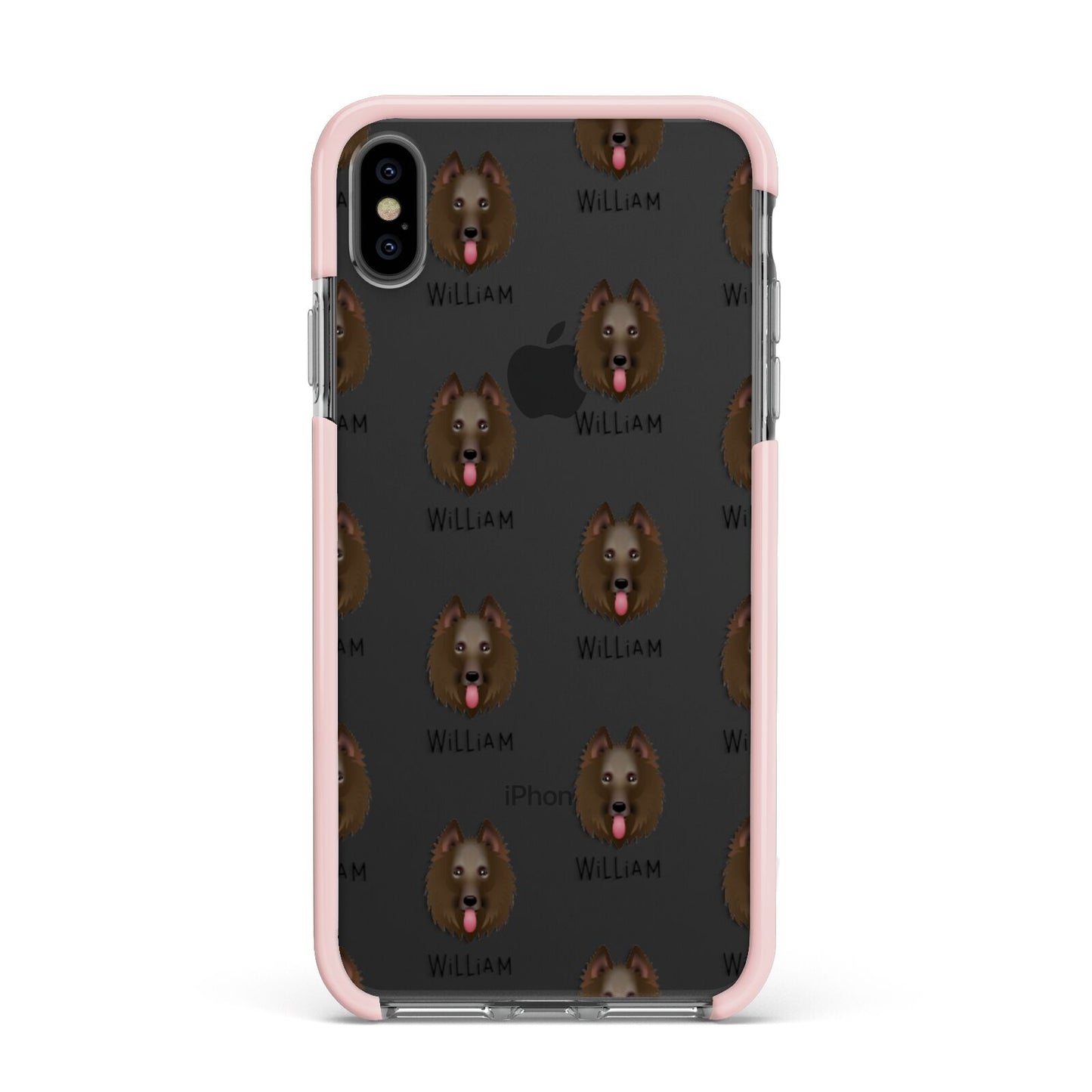 Belgian Groenendael Icon with Name Apple iPhone Xs Max Impact Case Pink Edge on Black Phone