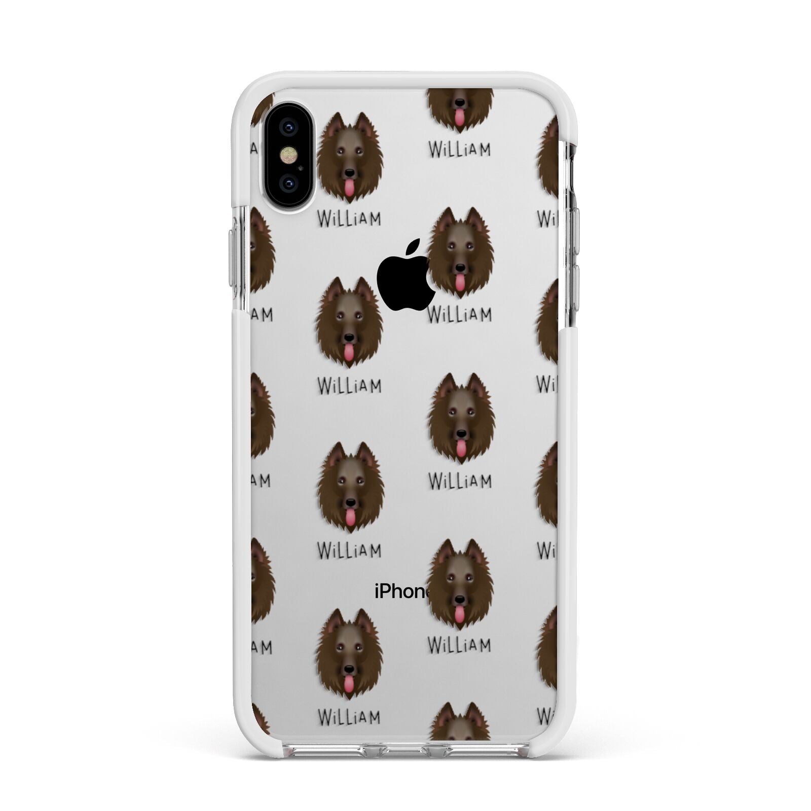 Belgian Groenendael Icon with Name Apple iPhone Xs Max Impact Case White Edge on Silver Phone