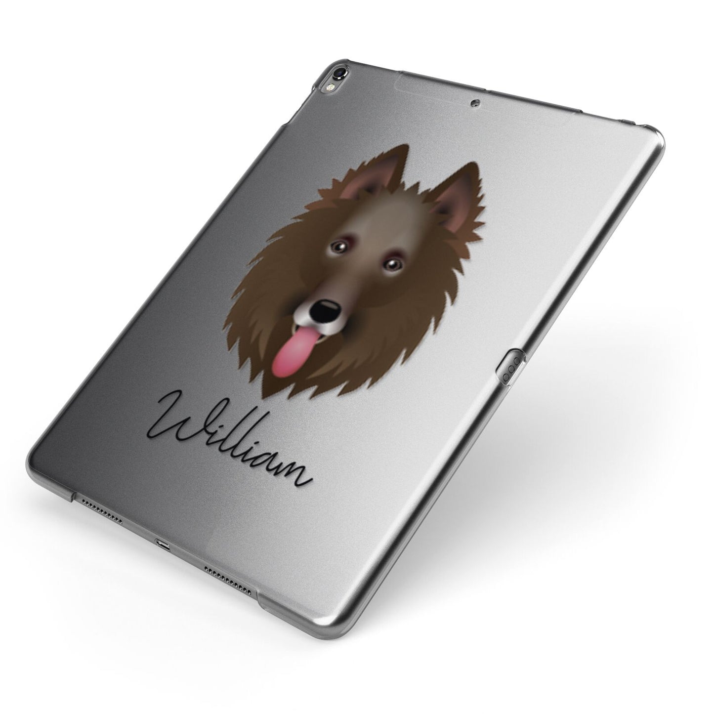 Belgian Groenendael Personalised Apple iPad Case on Grey iPad Side View