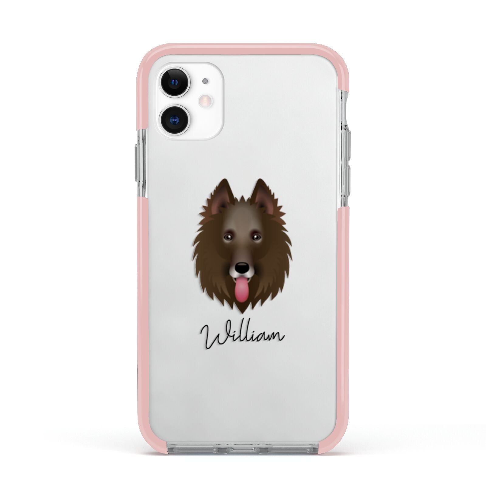 Belgian Groenendael Personalised Apple iPhone 11 in White with Pink Impact Case