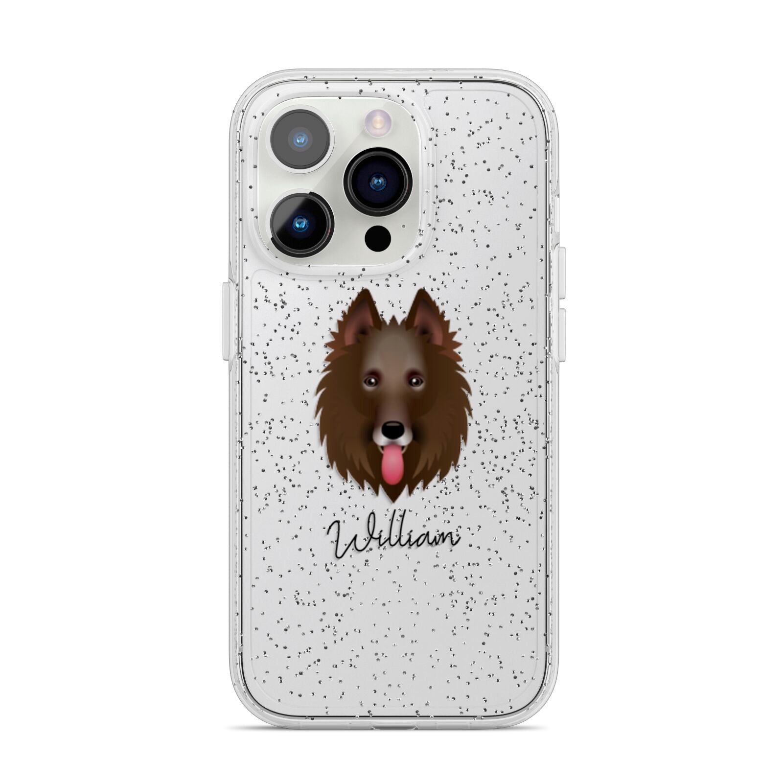 Belgian Groenendael Personalised iPhone 14 Pro Glitter Tough Case Silver