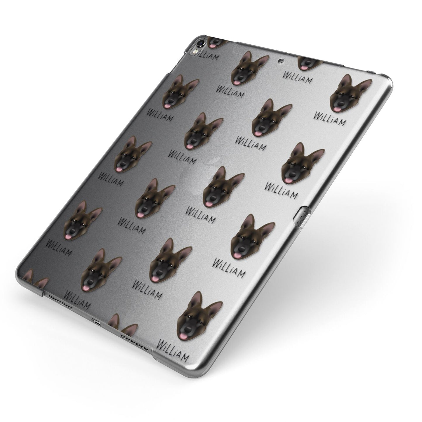 Belgian Malinois Icon with Name Apple iPad Case on Grey iPad Side View