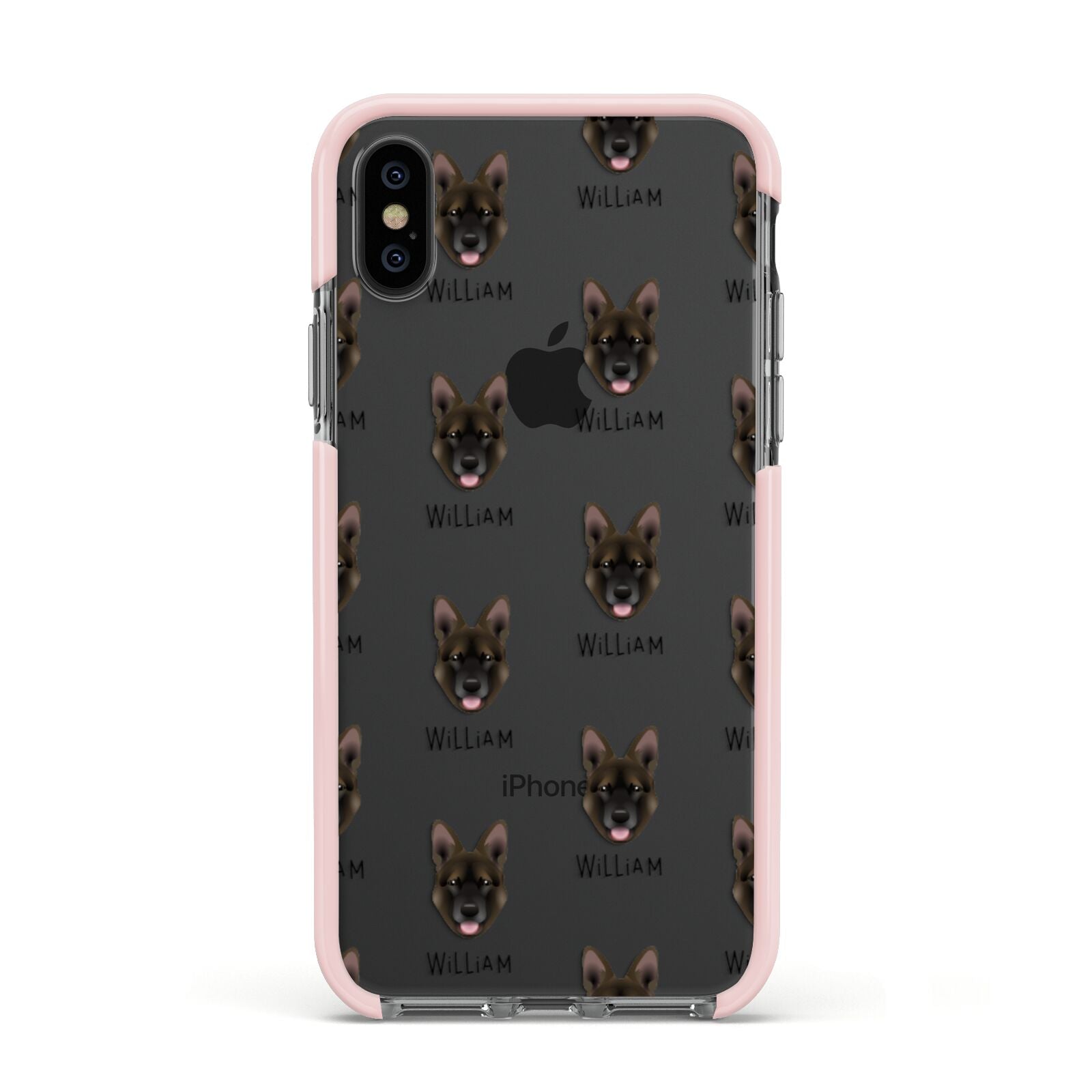 Belgian Malinois Icon with Name Apple iPhone Xs Impact Case Pink Edge on Black Phone