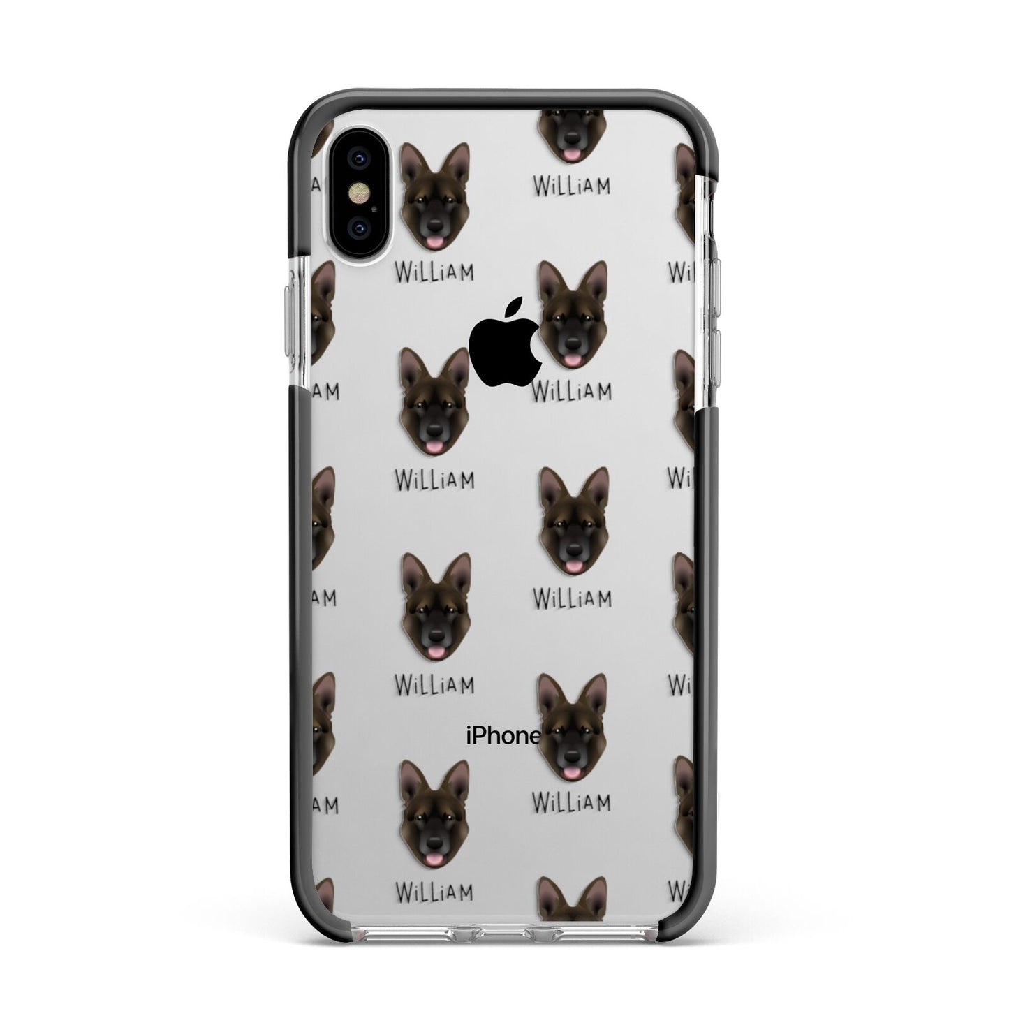 Belgian Malinois Icon with Name Apple iPhone Xs Max Impact Case Black Edge on Silver Phone