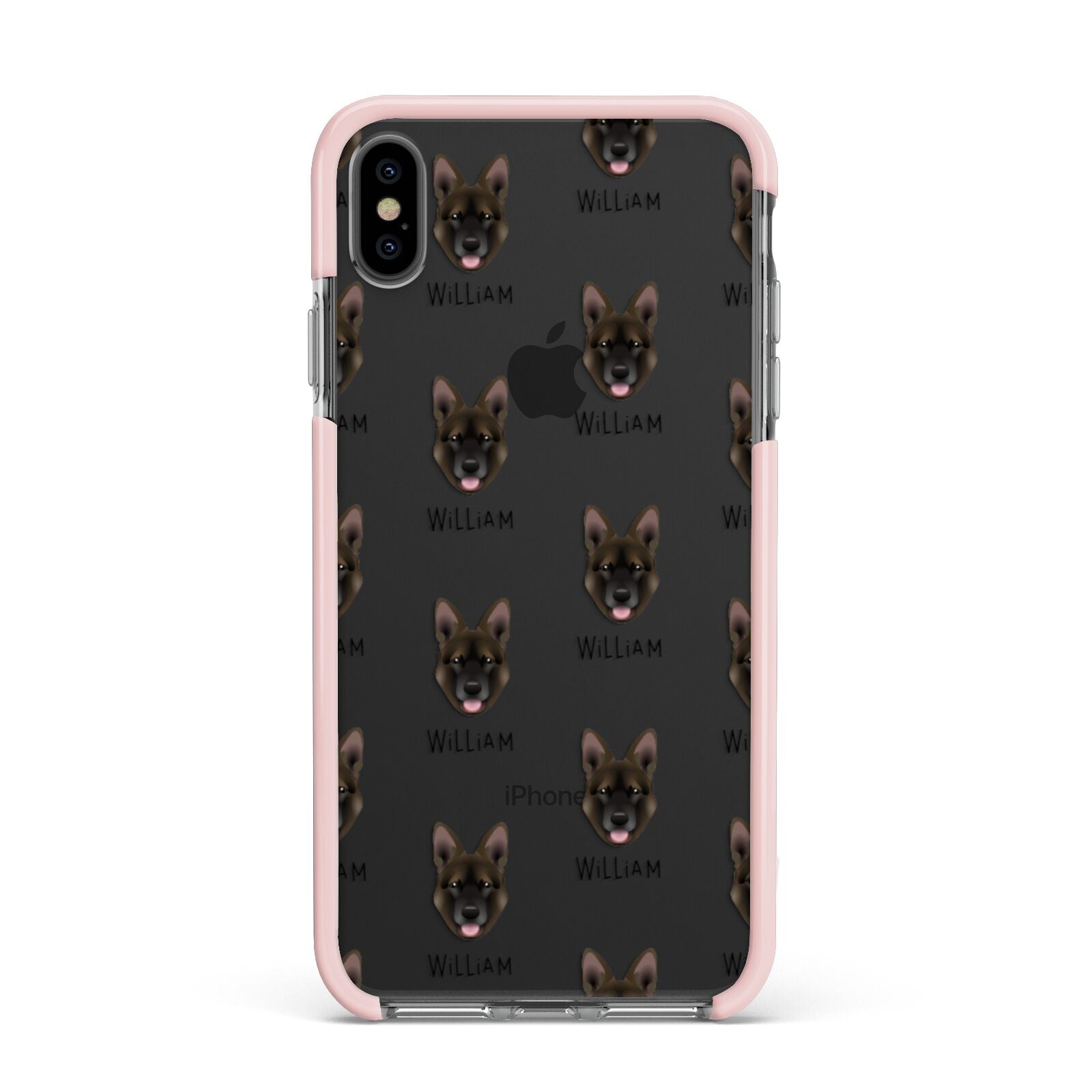 Belgian Malinois Icon with Name Apple iPhone Xs Max Impact Case Pink Edge on Black Phone