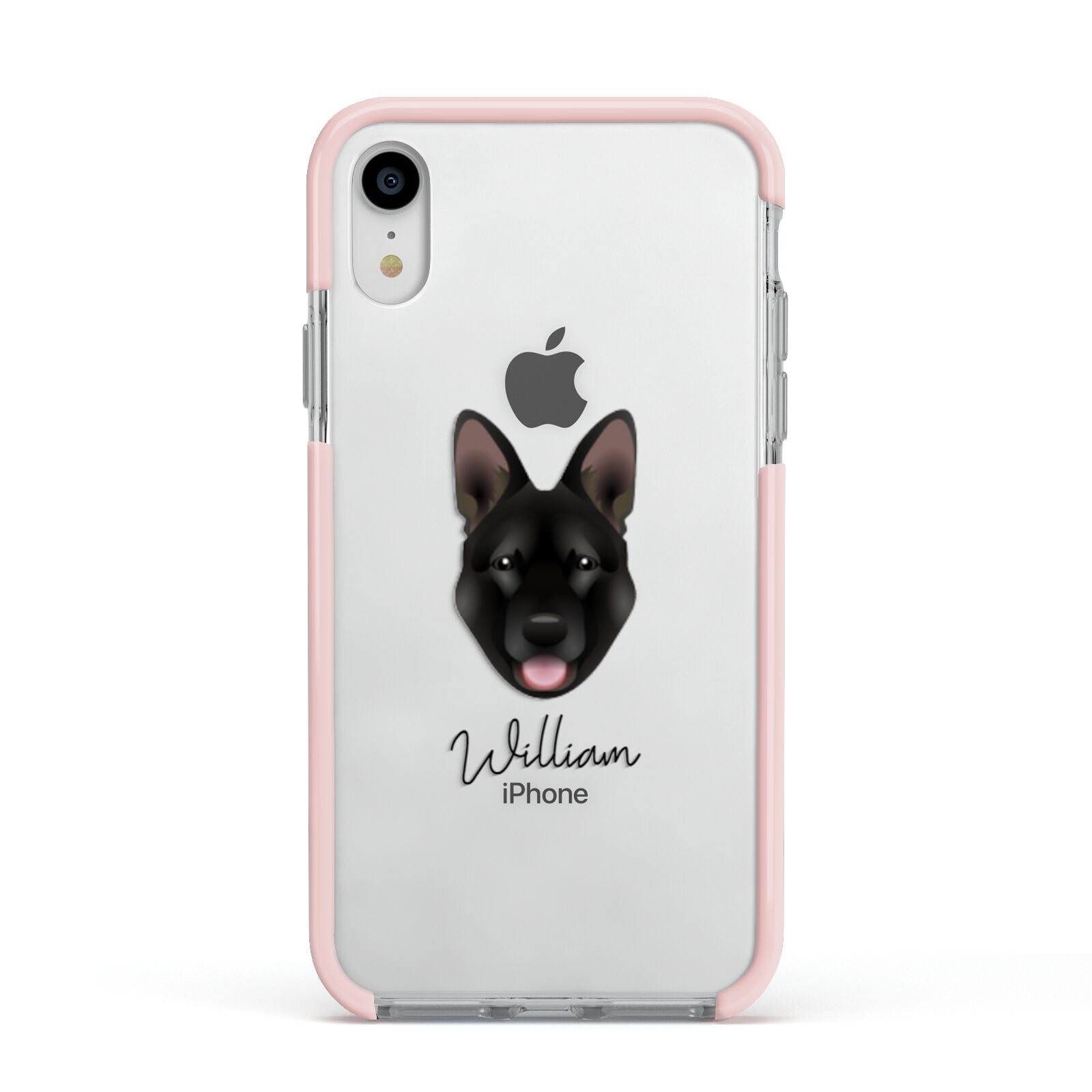 Belgian Malinois Personalised Apple iPhone XR Impact Case Pink Edge on Silver Phone