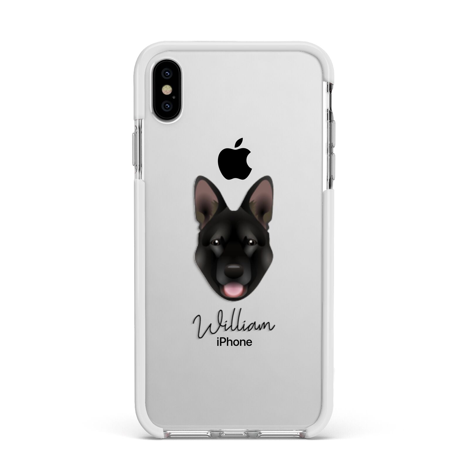 Belgian Malinois Personalised Apple iPhone Xs Max Impact Case White Edge on Silver Phone