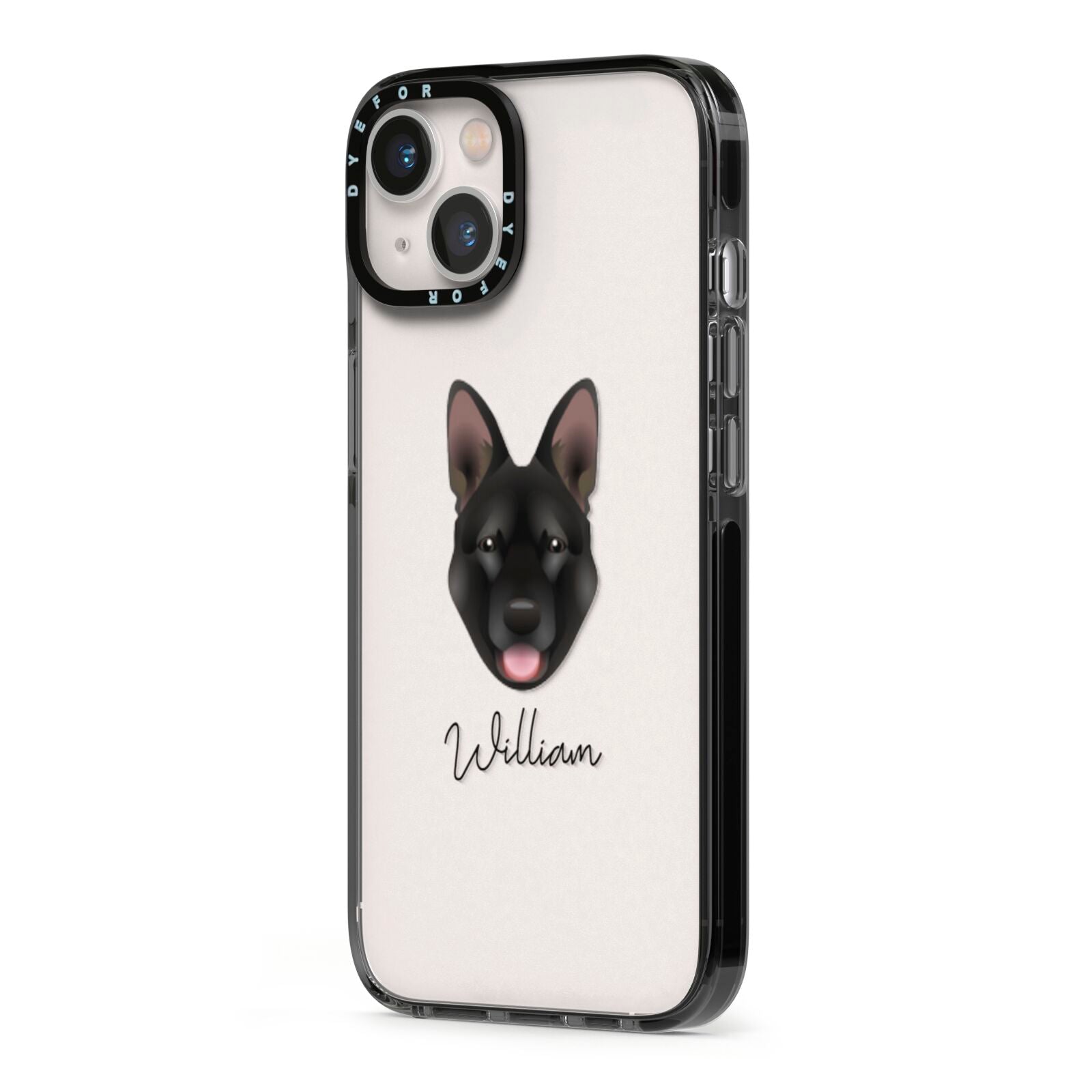 Belgian Malinois Personalised iPhone 13 Black Impact Case Side Angle on Silver phone