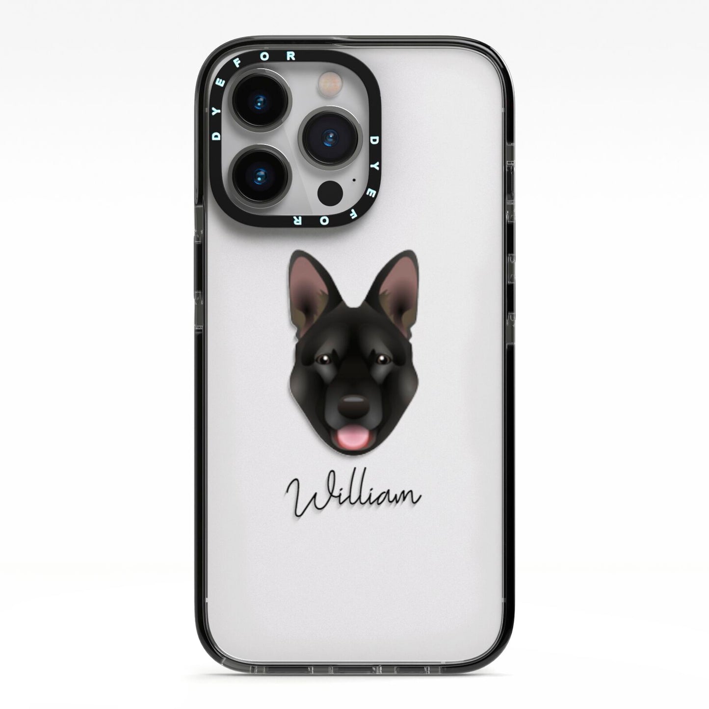 Belgian Malinois Personalised iPhone 13 Pro Black Impact Case on Silver phone