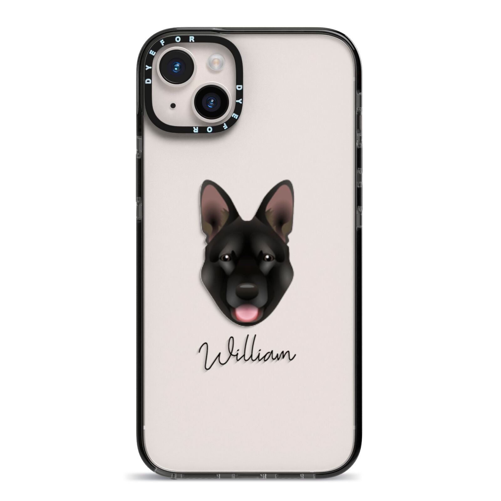 Belgian Malinois Personalised iPhone 14 Plus Black Impact Case on Silver phone