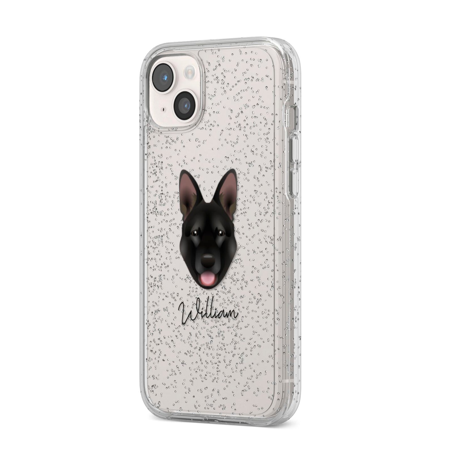 Belgian Malinois Personalised iPhone 14 Plus Glitter Tough Case Starlight Angled Image