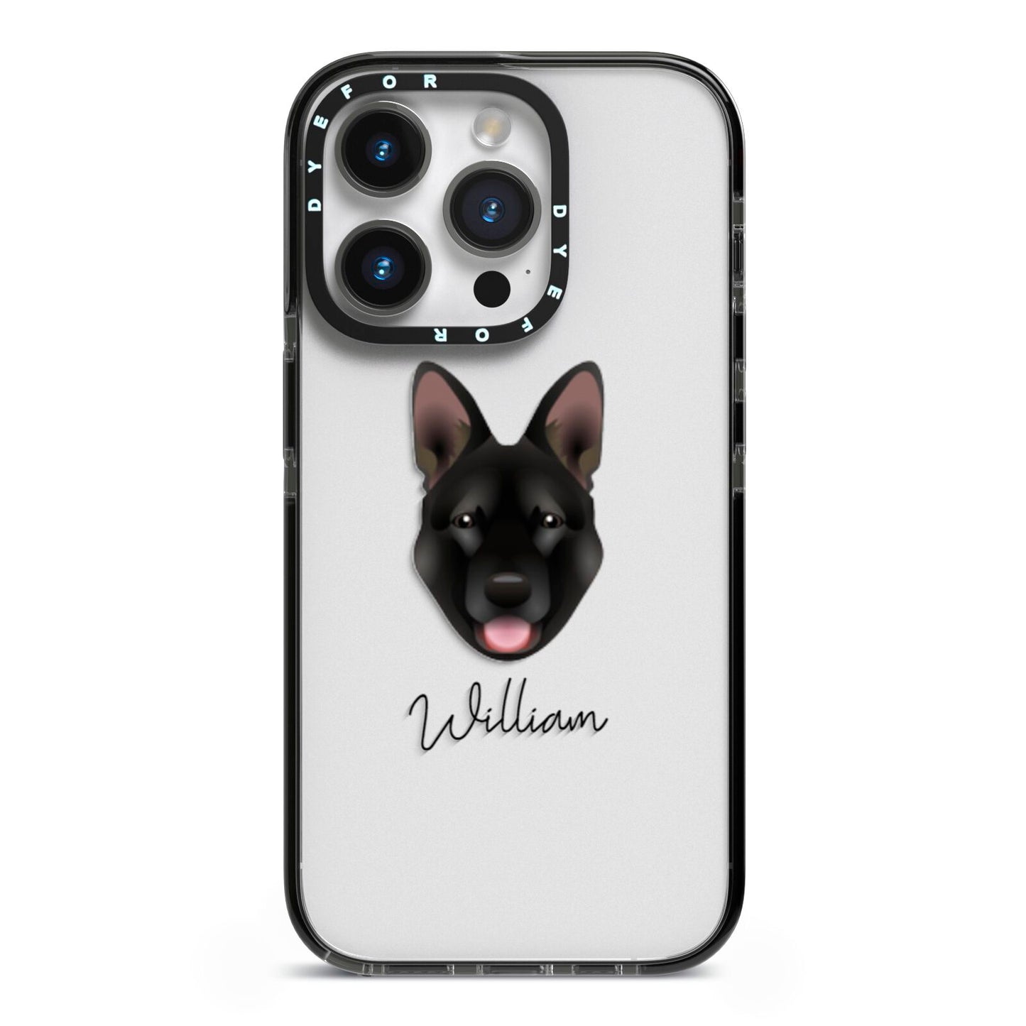 Belgian Malinois Personalised iPhone 14 Pro Black Impact Case on Silver phone