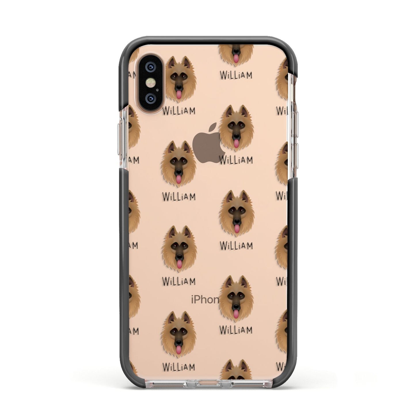 Belgian Shepherd Icon with Name Apple iPhone Xs Impact Case Black Edge on Gold Phone