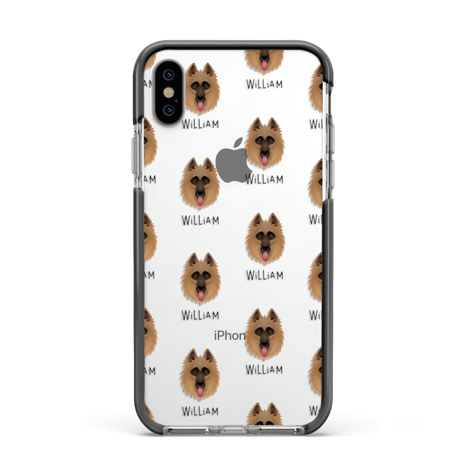 Belgian Shepherd Icon with Name Apple iPhone Xs Impact Case Black Edge on Silver Phone