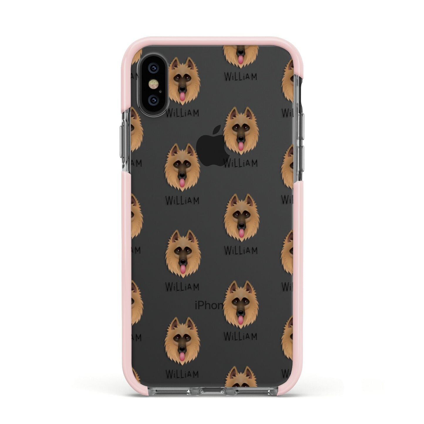 Belgian Shepherd Icon with Name Apple iPhone Xs Impact Case Pink Edge on Black Phone