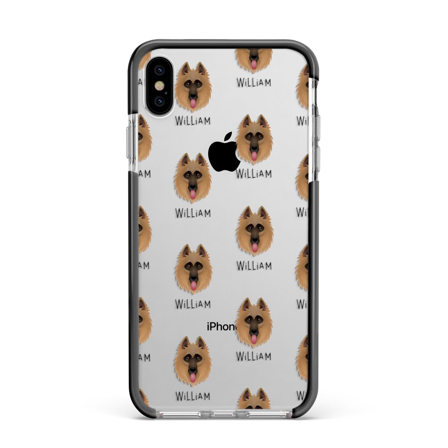 Belgian Shepherd Icon with Name Apple iPhone Xs Max Impact Case Black Edge on Silver Phone