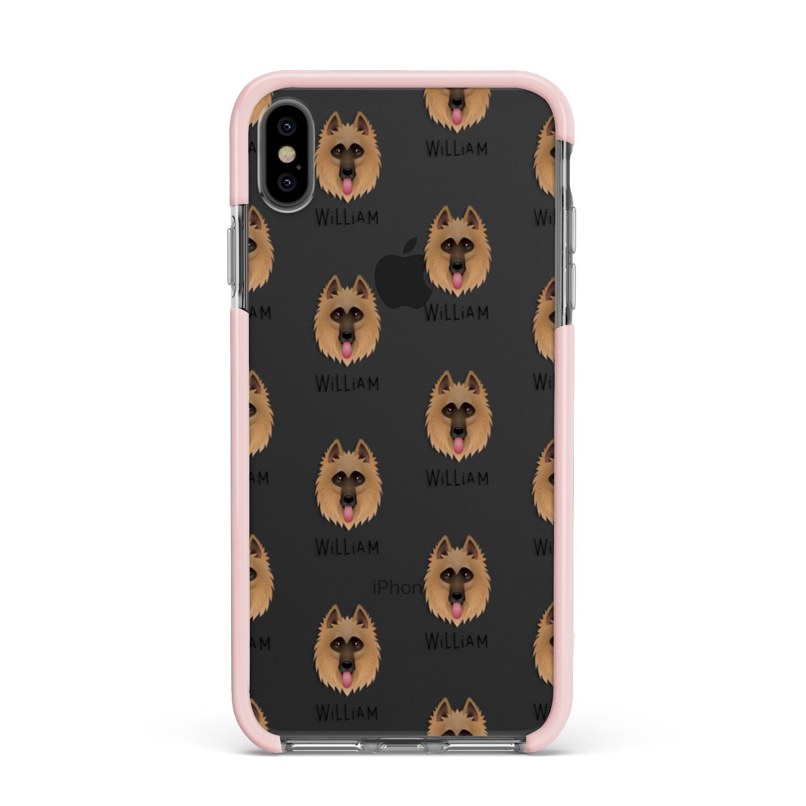 Belgian Shepherd Icon with Name Apple iPhone Xs Max Impact Case Pink Edge on Black Phone