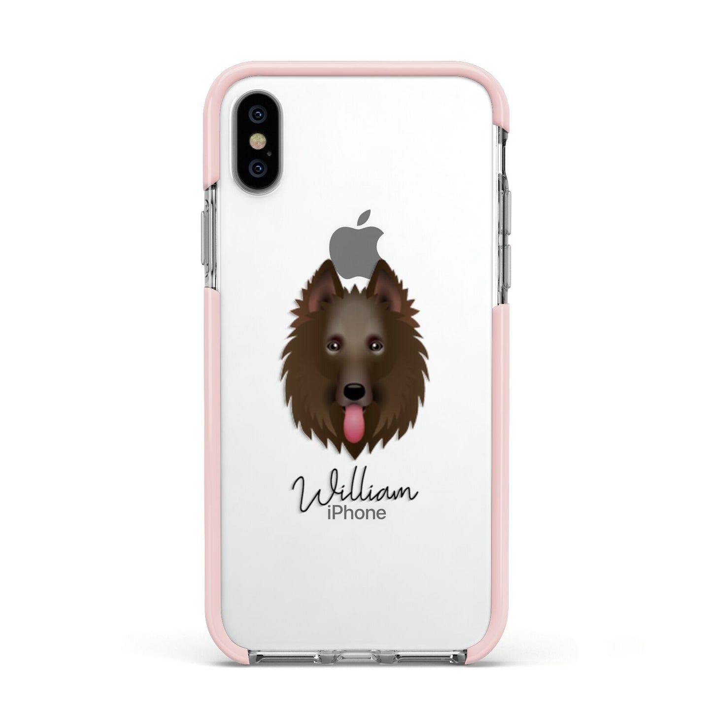 Belgian Shepherd Personalised Apple iPhone Xs Impact Case Pink Edge on Silver Phone