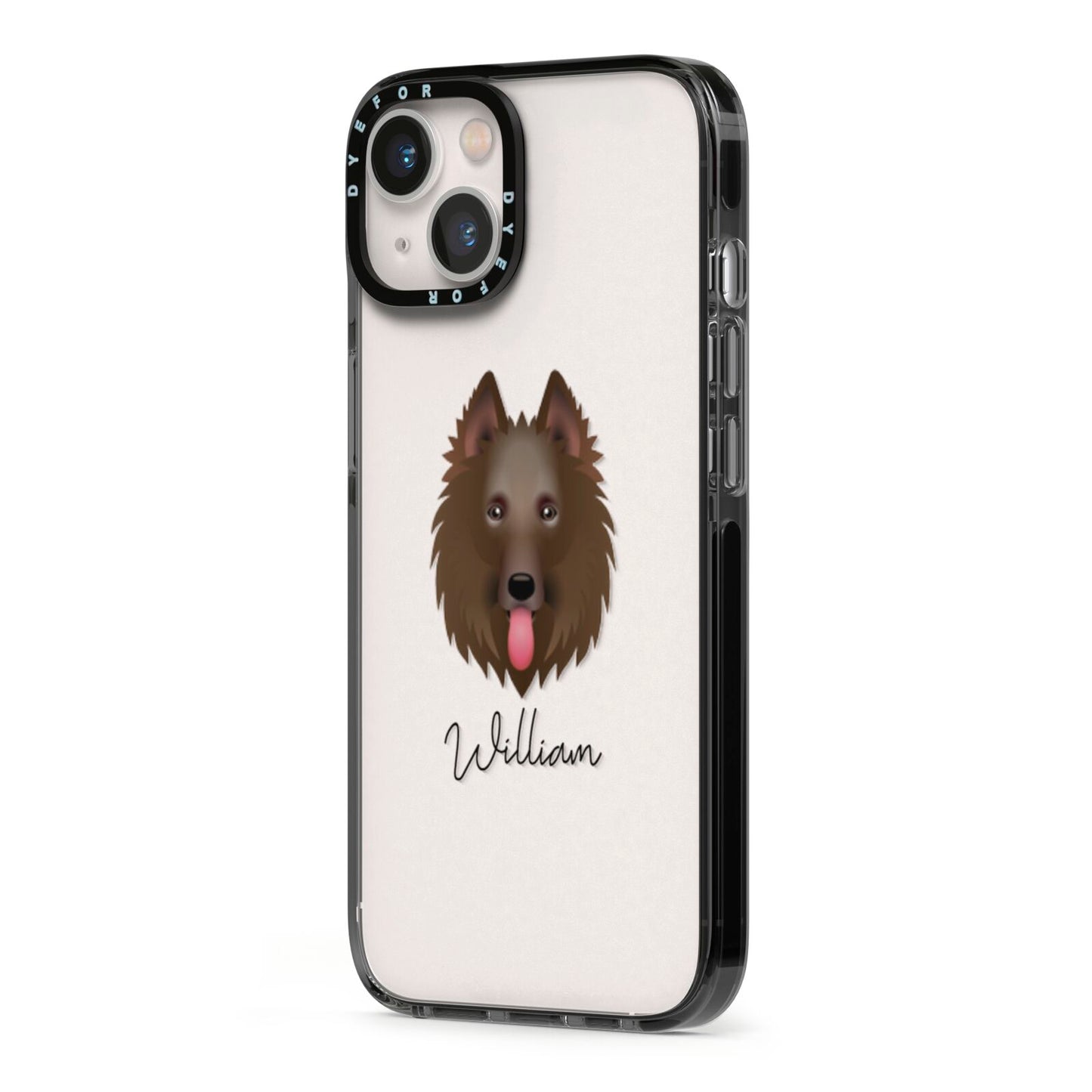 Belgian Shepherd Personalised iPhone 13 Black Impact Case Side Angle on Silver phone