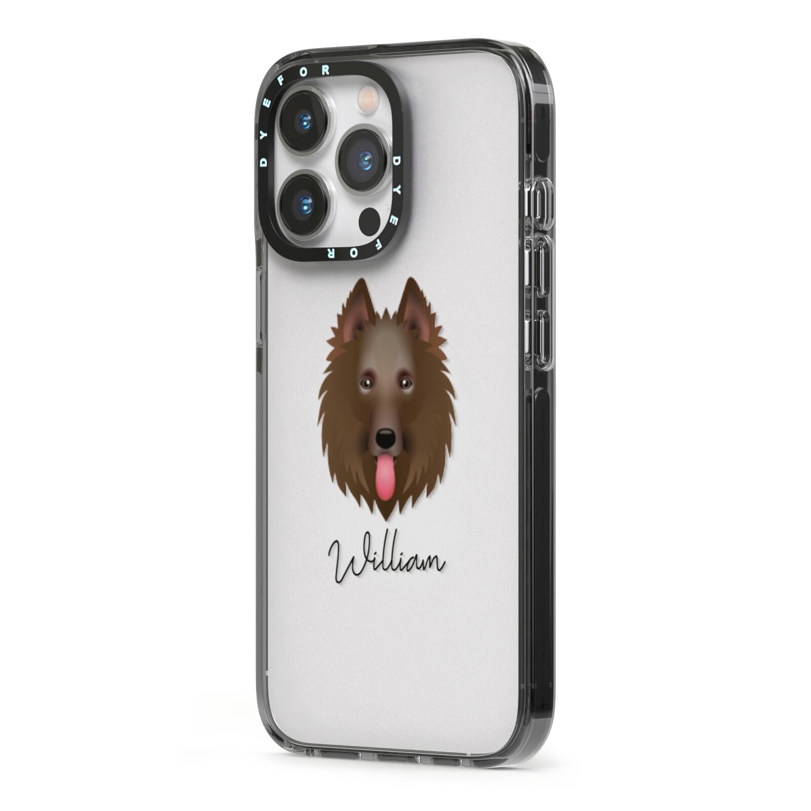 Belgian Shepherd Personalised iPhone 13 Pro Black Impact Case Side Angle on Silver phone