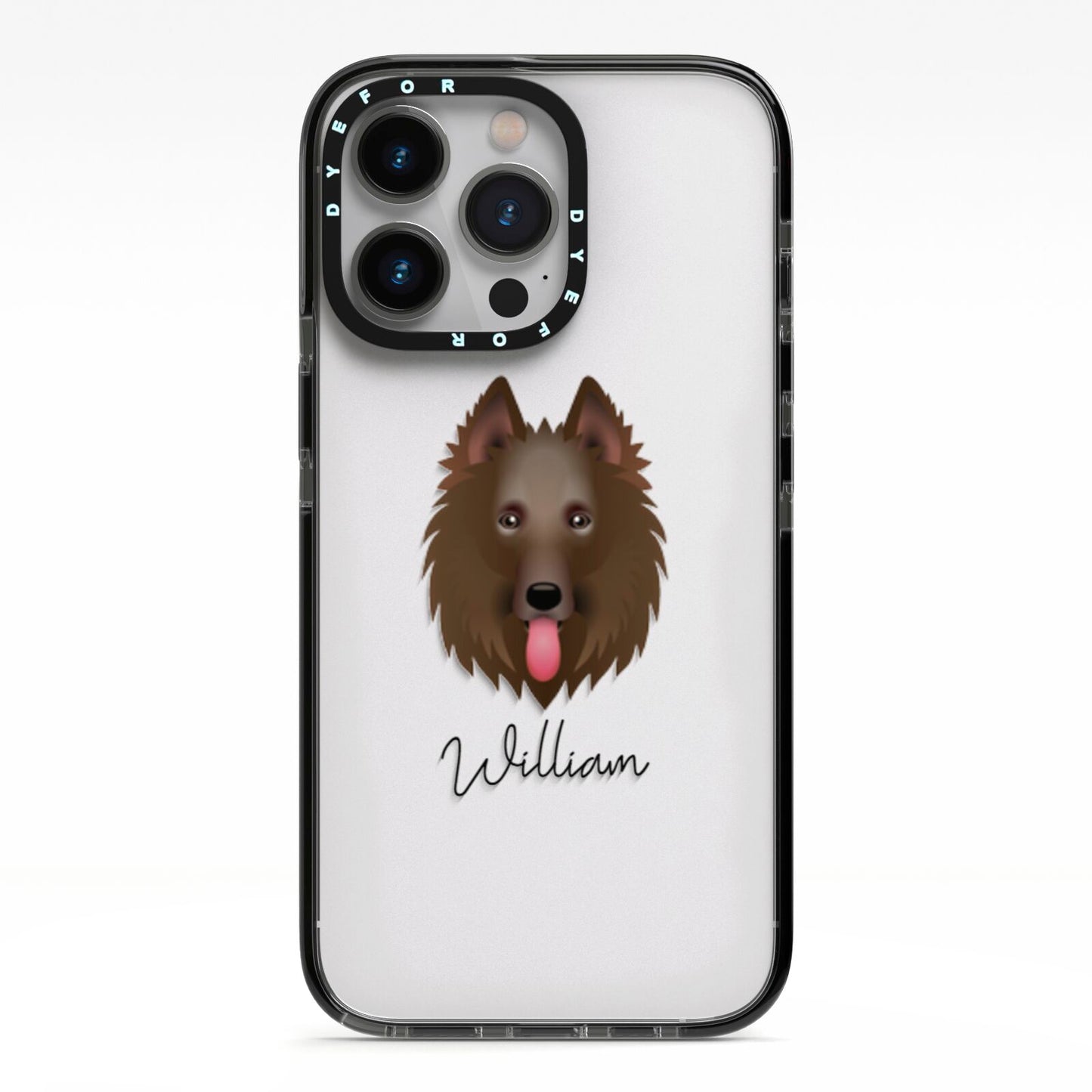 Belgian Shepherd Personalised iPhone 13 Pro Black Impact Case on Silver phone