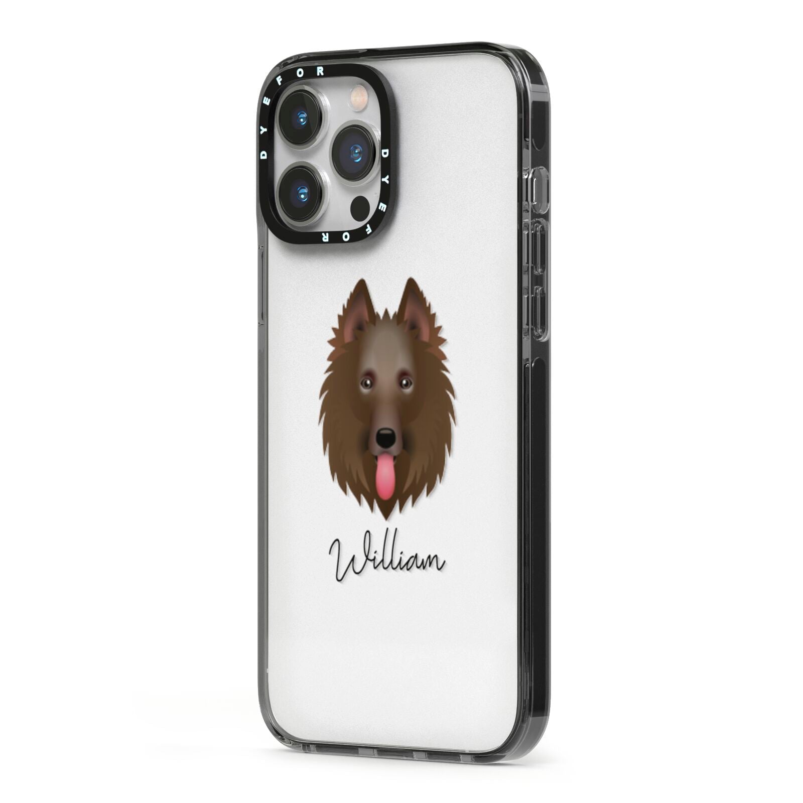 Belgian Shepherd Personalised iPhone 13 Pro Max Black Impact Case Side Angle on Silver phone