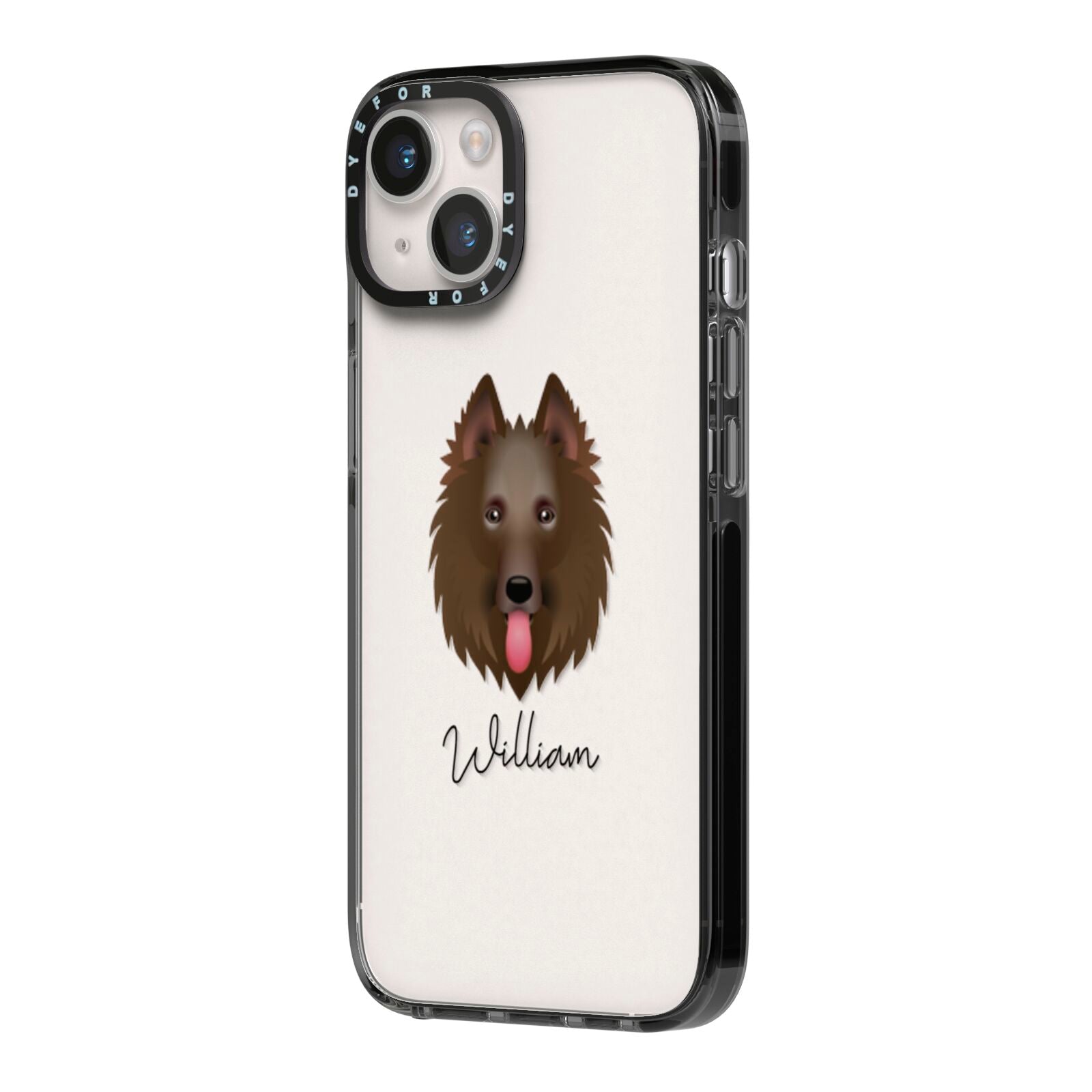 Belgian Shepherd Personalised iPhone 14 Black Impact Case Side Angle on Silver phone